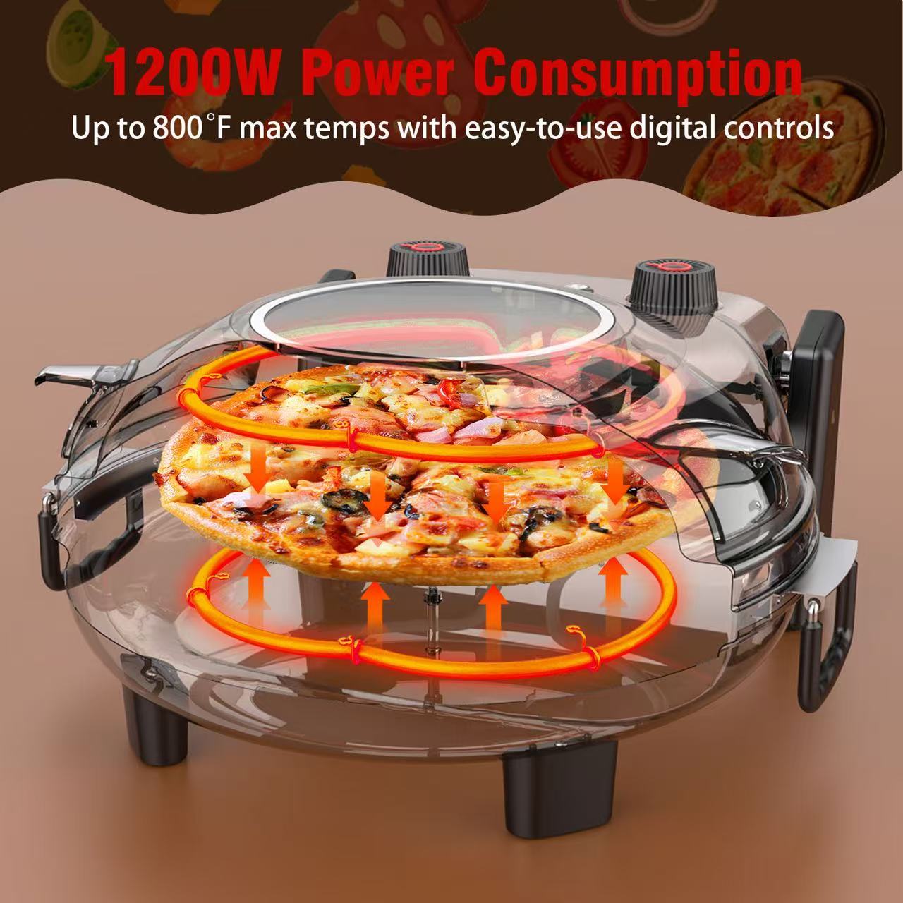 ONSON Pizza Maker with Ceramic Stone, Heats up to 800°F, 12 Inch Countertop Pizza Maker for Home, Red