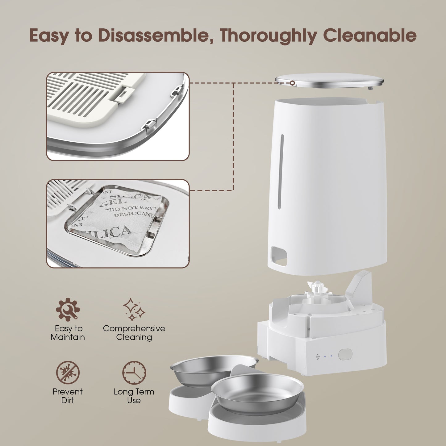 GOOVI Automatic Cat Feeders, Timed Dog Feeder 4L Programmable Control 1-10 Meals Pet Dry Food Dispenser with Desiccant Bag for Cats and Small Medium Dogs, Dual Power Supply 02