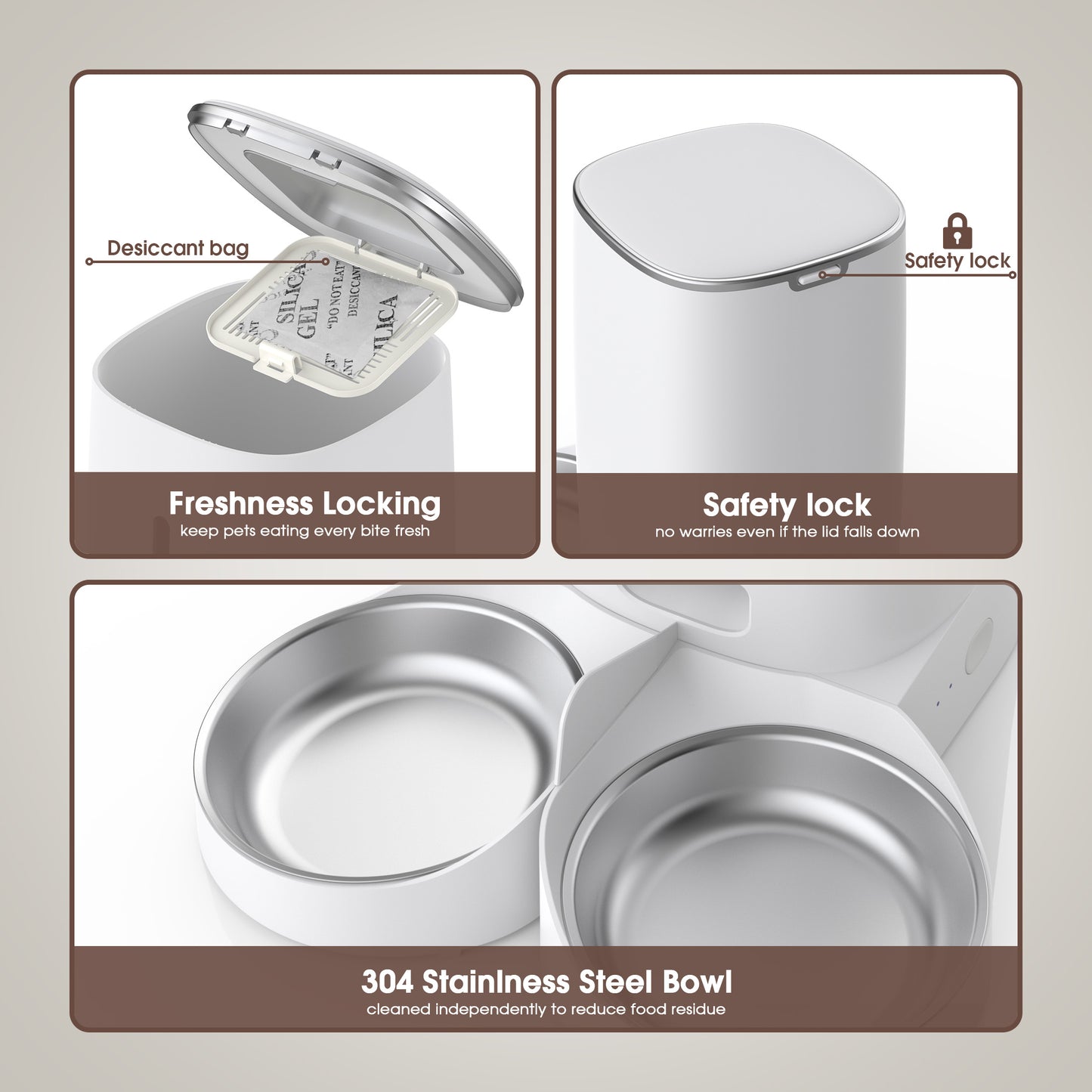 GOOVI Automatic Cat Feeders, Timed Dog Feeder 4L Programmable Control 1-10 Meals Pet Dry Food Dispenser with Desiccant Bag for Cats and Small Medium Dogs, Dual Power Supply 11