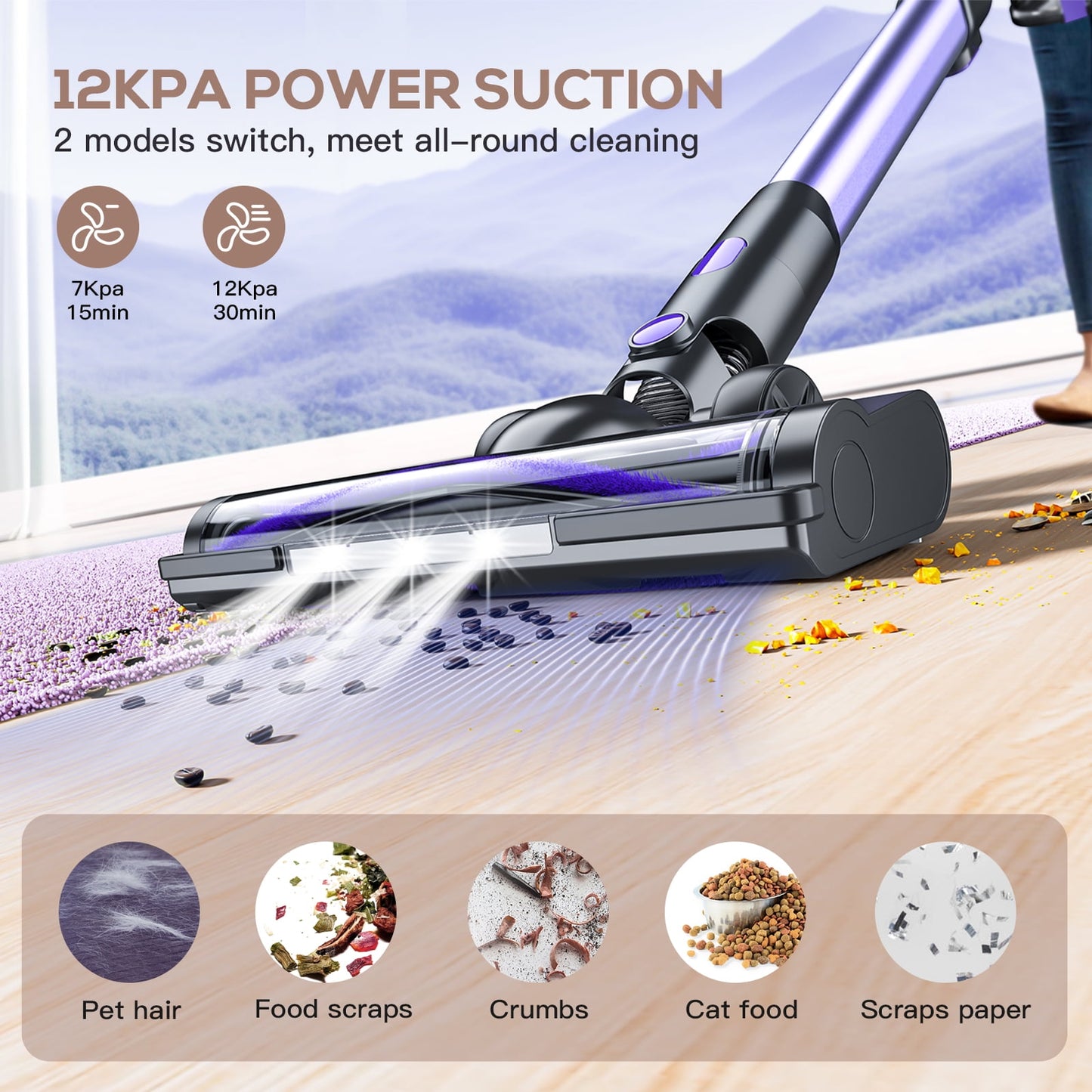 GOOVI Cordless Stick Vacuum Cleaner, Powerful Suction Lightweight Vacuum Cleaner for Hard Floor
