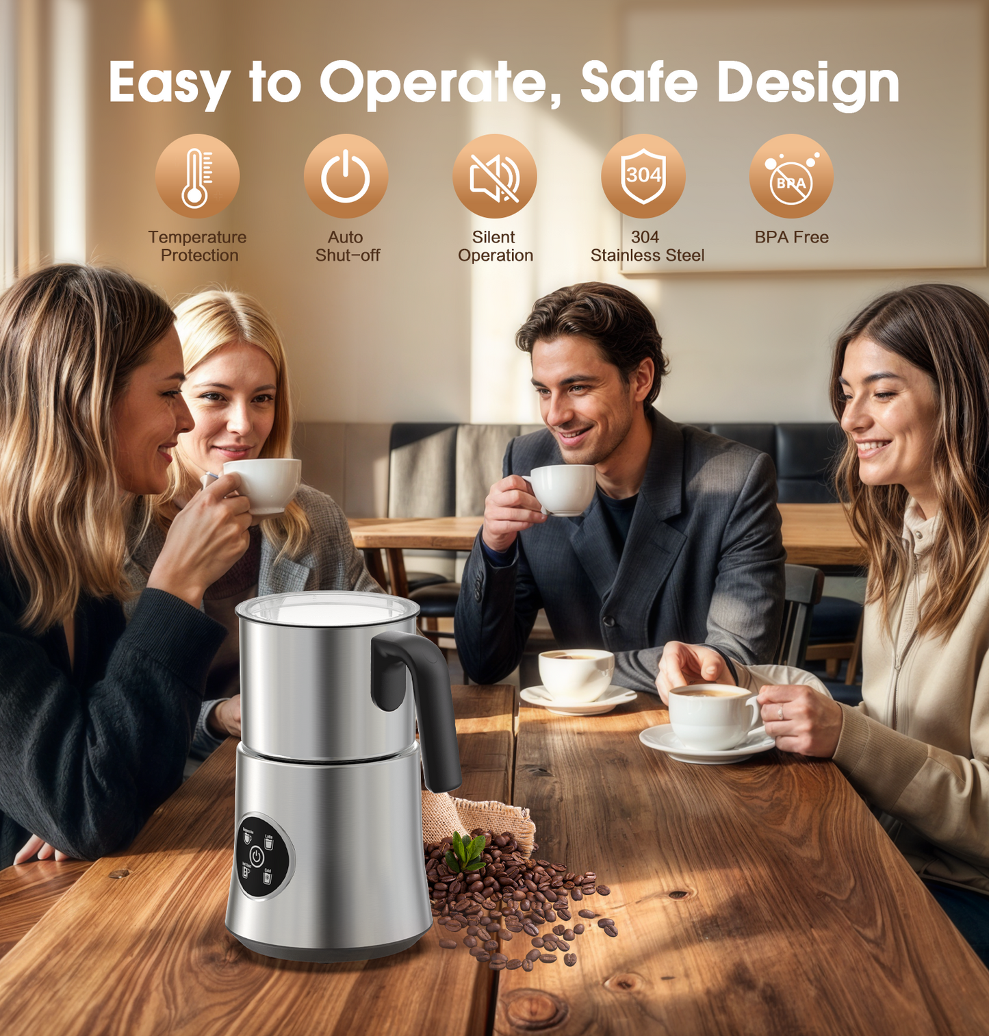 Teendow 900ml Electric Milk Frother Machine, Coffee Foamer Stainless Steel Milk Pitcher, Tea Stirrer, Hot and Cold Double,Sliver,TG