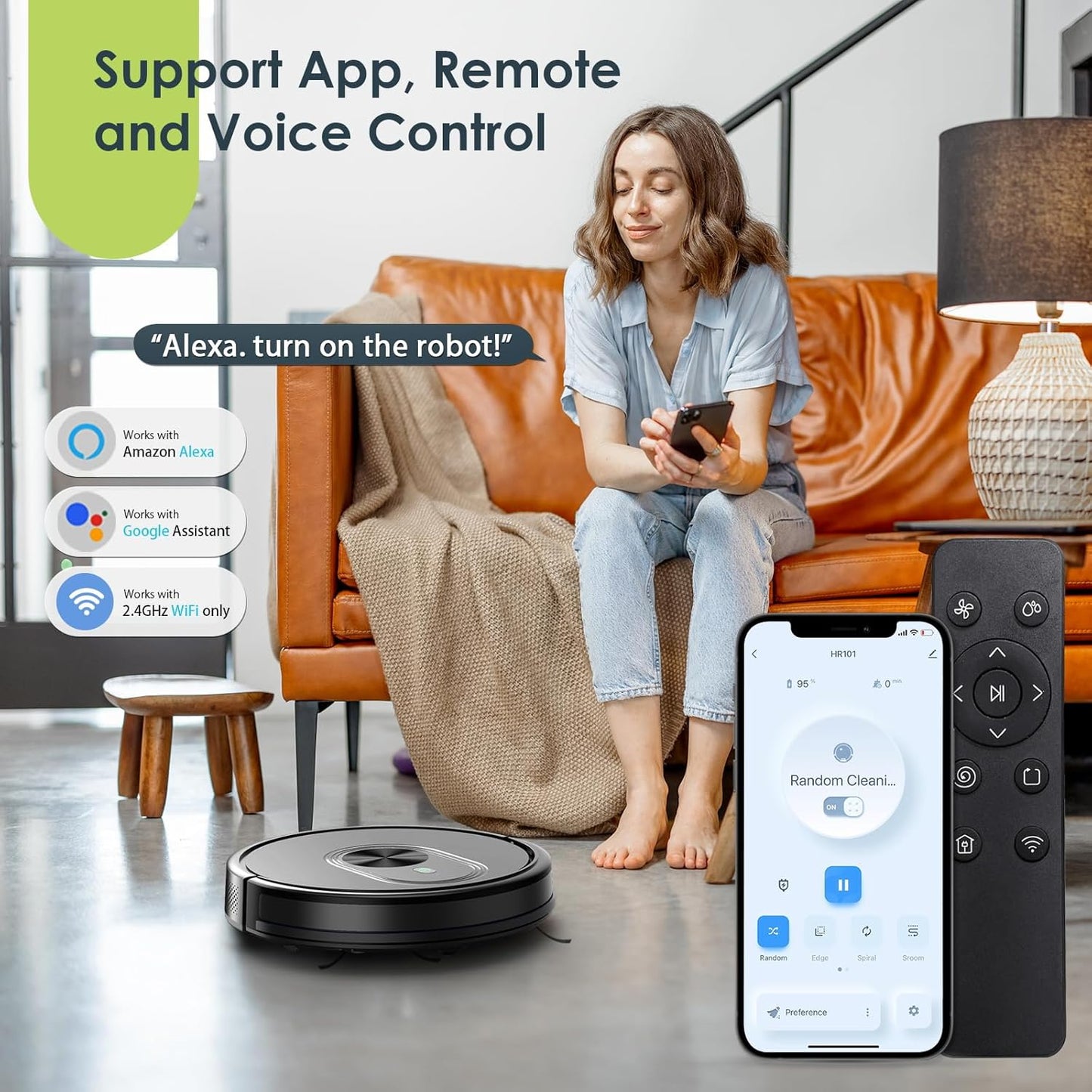 ONSON Robot Vacuum Cleaner,2 in 1 Robot Vacumm Mop Combo, With Alexa/WiFi/App Connection,for Pet Hair,Hard Floor - Black