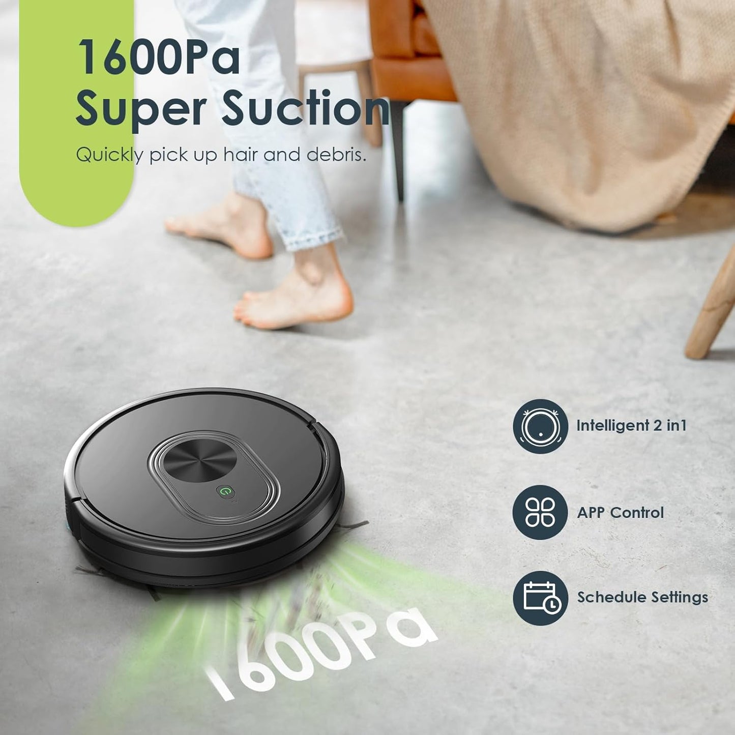 ONSON Robot Vacuum Cleaner,2 in 1 Robot Vacumm Mop Combo, With Alexa/WiFi/App Connection,for Pet Hair,Hard Floor - Black