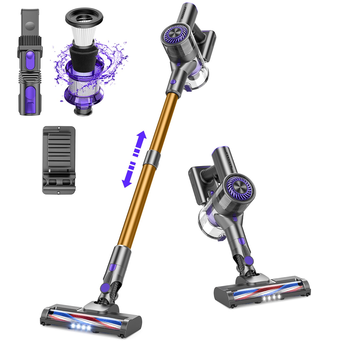 GOOVI Cordless Vacuum Cleaner, Cordless Vacuum with 80000 RPM High-Speed Brushless Motor, 2600mAh Powerful Lithium Batteries-Ypurple