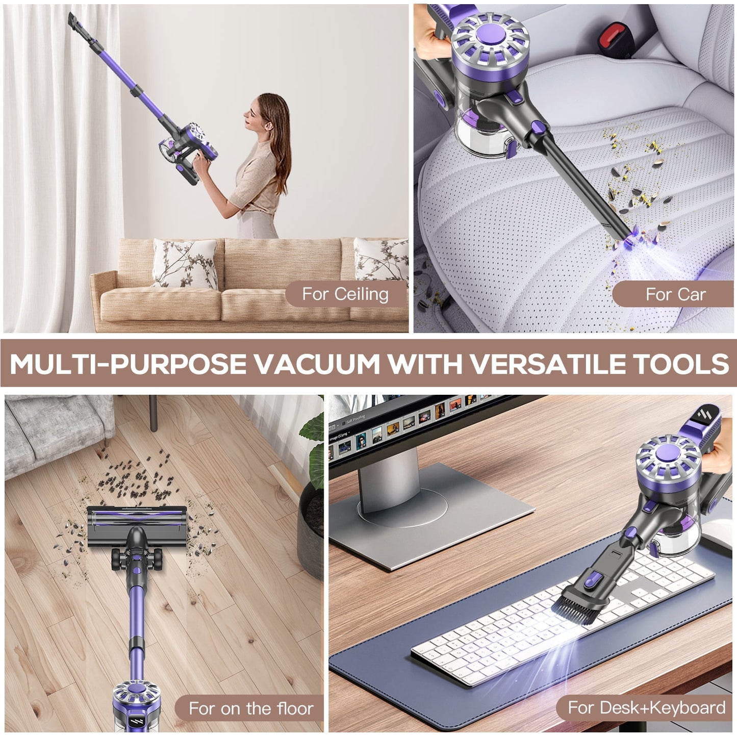 GOOVI Cordless Stick Vacuum Cleaner, Powerful Suction Lightweight Vacuum Cleaner for Hard Floor