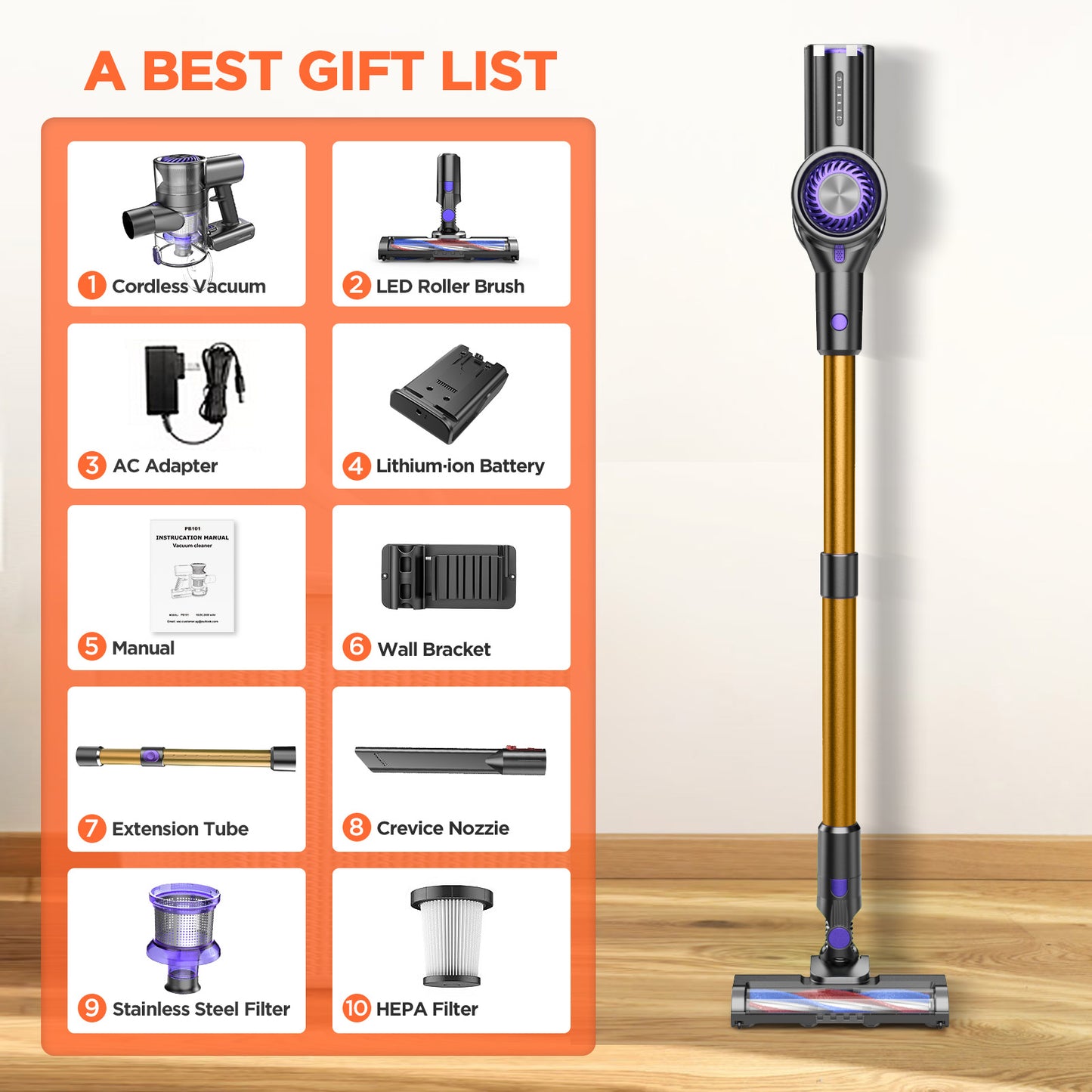 GOOVI Cordless Vacuum Cleaner, Cordless Vacuum with 80000 RPM High-Speed Brushless Motor, 2600mAh Powerful Lithium Batteries-Ypurple