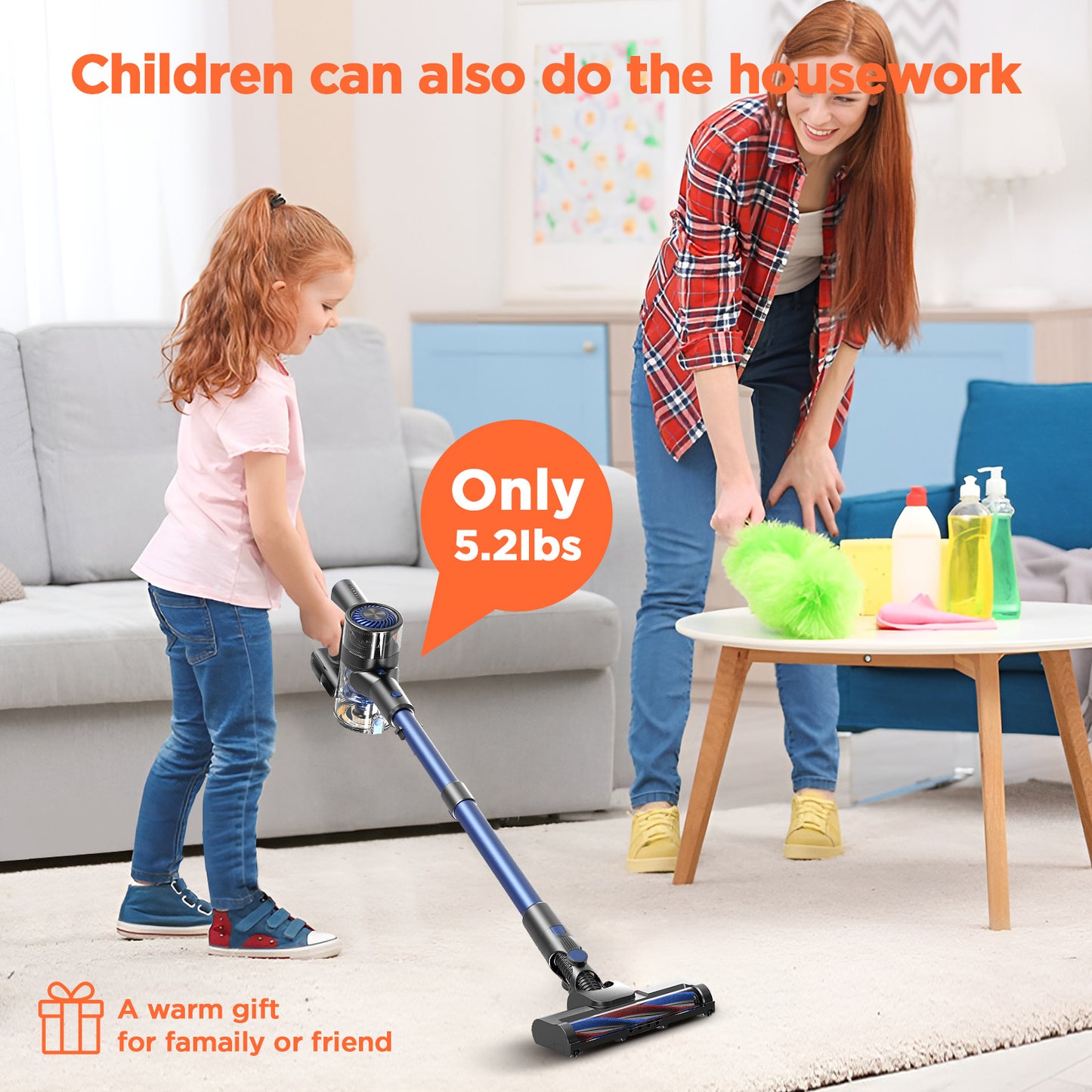 GOOVI Cordless Vacuum, Lightweight Stick Vacuum Cleaner for Hardwood Floor, Quiet, Blue