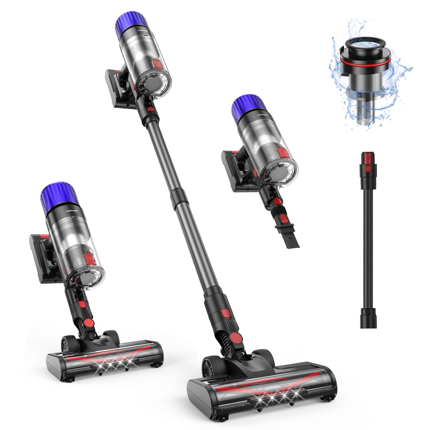 Teendow Lightweight 500W Stick Vacuum, Cordless Vacuum Cleaner for Pet Hair, Max 50 Mins, Rechargeable, Perfect for Carpet, Hard Floor, Dark Gray,TG