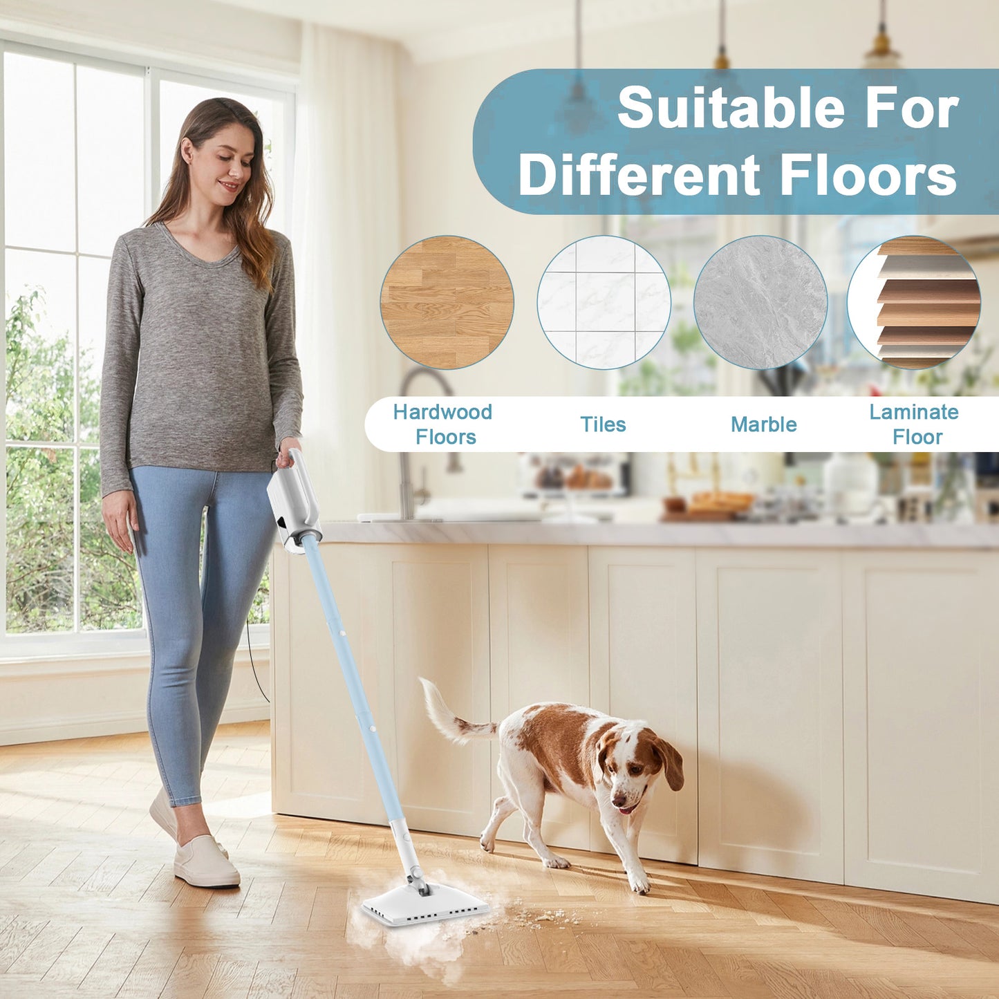 GOOVI Steam Mop, 7 in 1 Handheld Steam Mop Cleaner Detachable with 350ml Water Tank for Hard Floor, Carpet, Tiles Cleaning