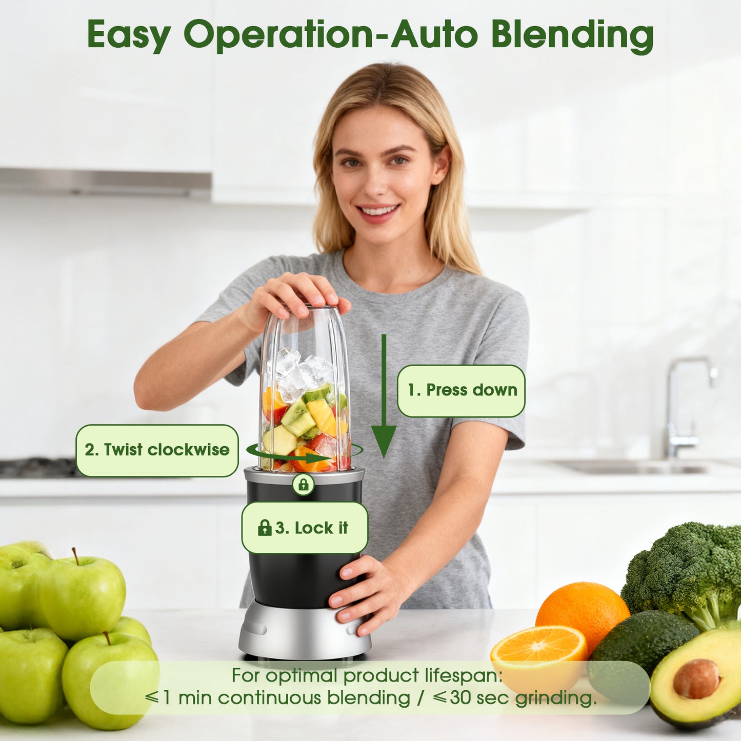 ONSON Portable Smoothie Blender 1200W   3 Cups Mixer Grinding for Home Kitchen
