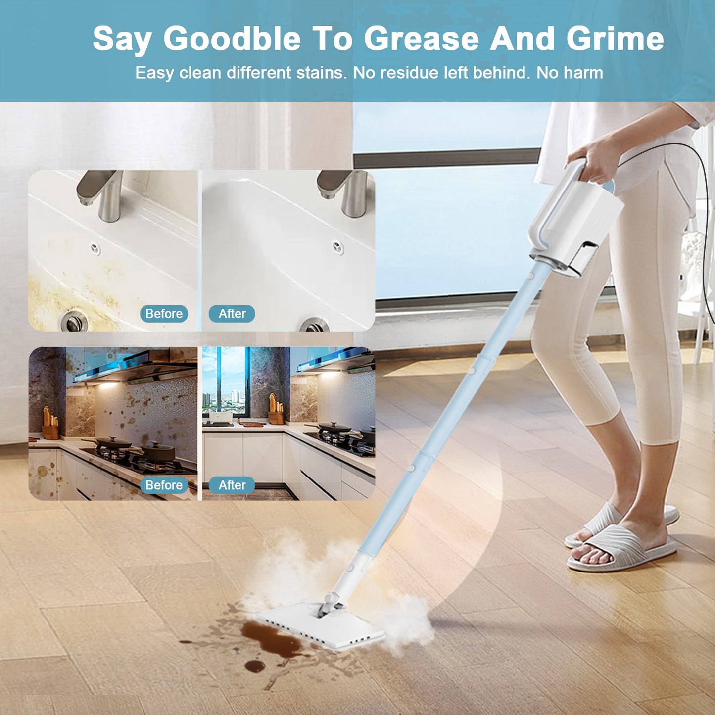 GOOVI Steam Mop, 7 in 1 Handheld Steam Mop Cleaner Detachable with 350ml Water Tank for Hard Floor, Carpet, Tiles Cleaning
