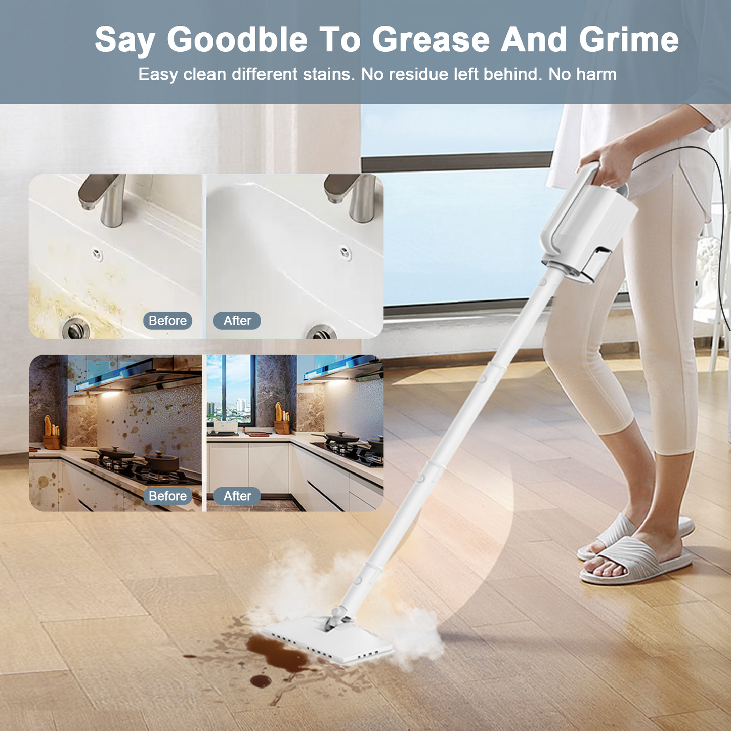 Haoyunduo Steam Mop, 6-in-1 Detachable Handheld Steam Mop Cleaner with 2 Microfiber Pads for Hard Floor, Carpet-01