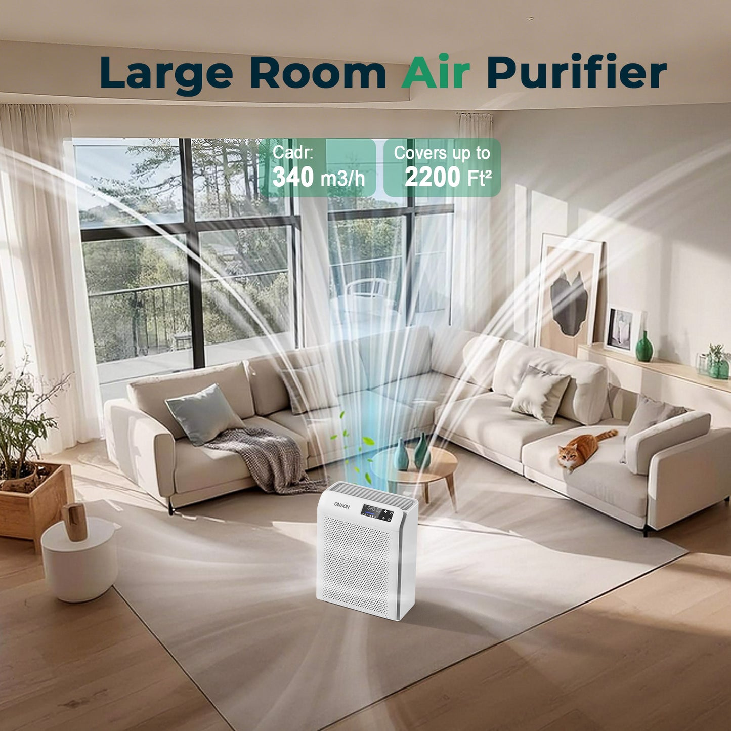 ONSON Air Purifier for Home, Large Rooms up to 3500 Sqft , Air Cleaner with Air Quality Monitor, Smart WiFi with APP Control for Pets, Odors, Dust, Pollen