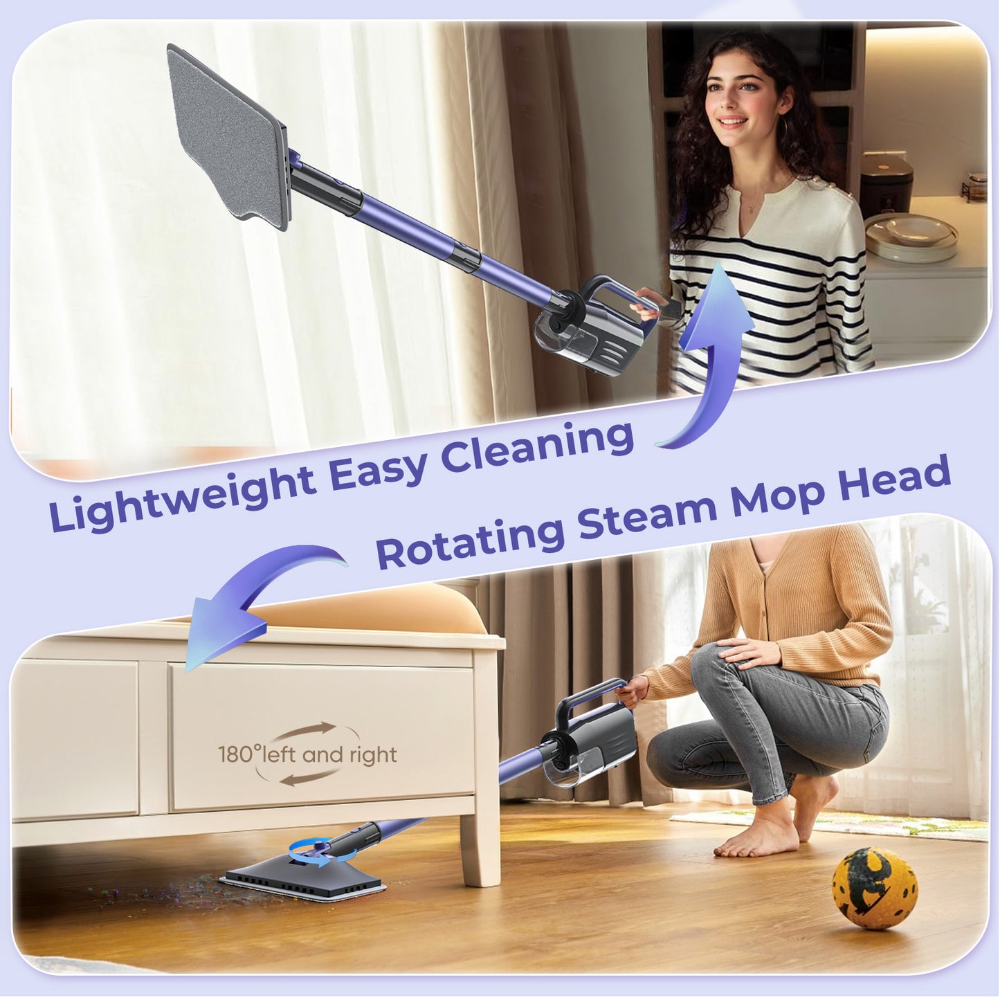 GOOVI Steam Mop Cleaner, 6-in-1 Rotated Steam Mop Cleaner with 2 Microfiber Pads, Detachable Steam Mops for Hard Floor, Carpet, Tiles Cleaning