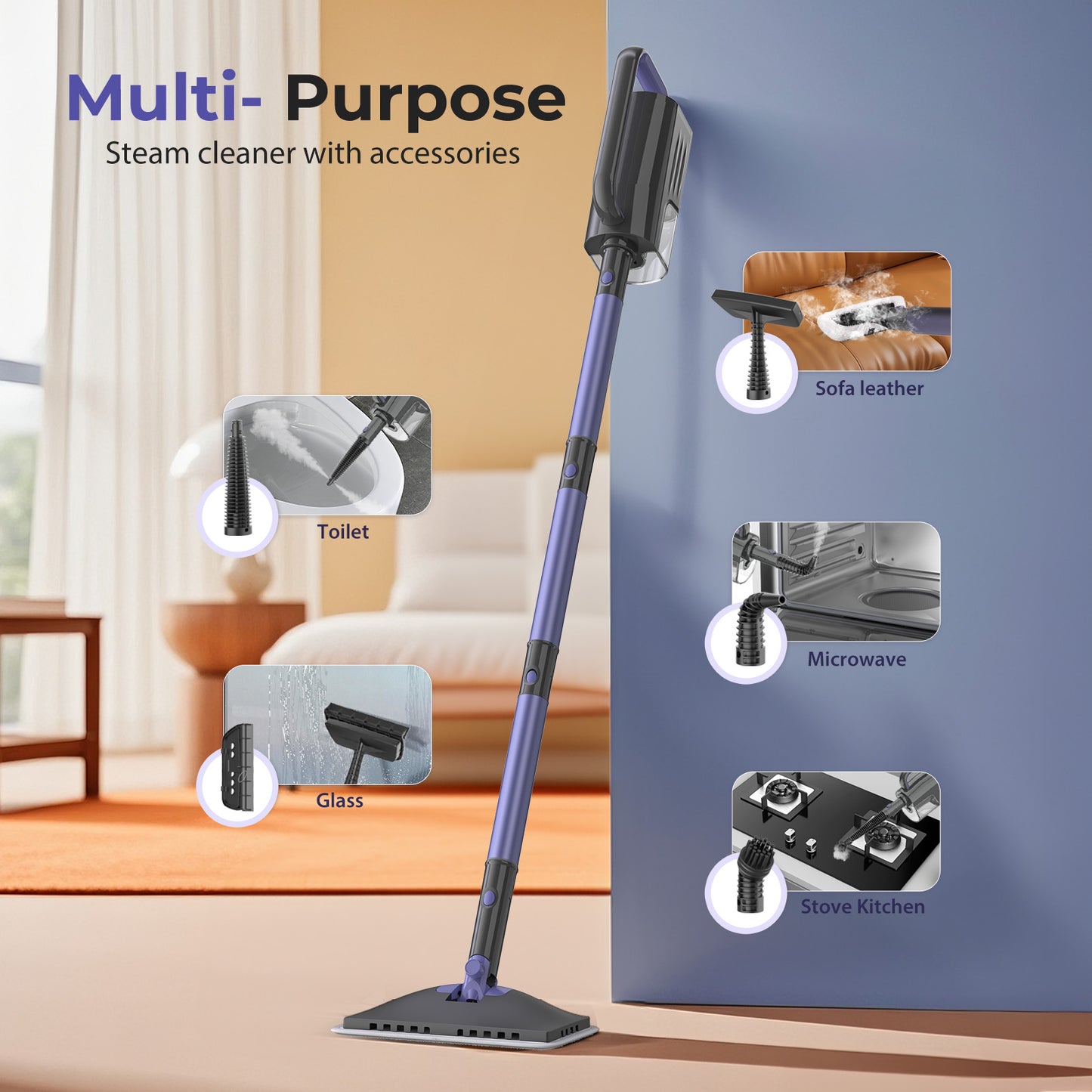 GOOVI Steam Mop Cleaner, 6-in-1 Rotated Steam Mop Cleaner with 2 Microfiber Pads, Detachable Steam Mops for Hard Floor, Carpet, Tiles Cleaning