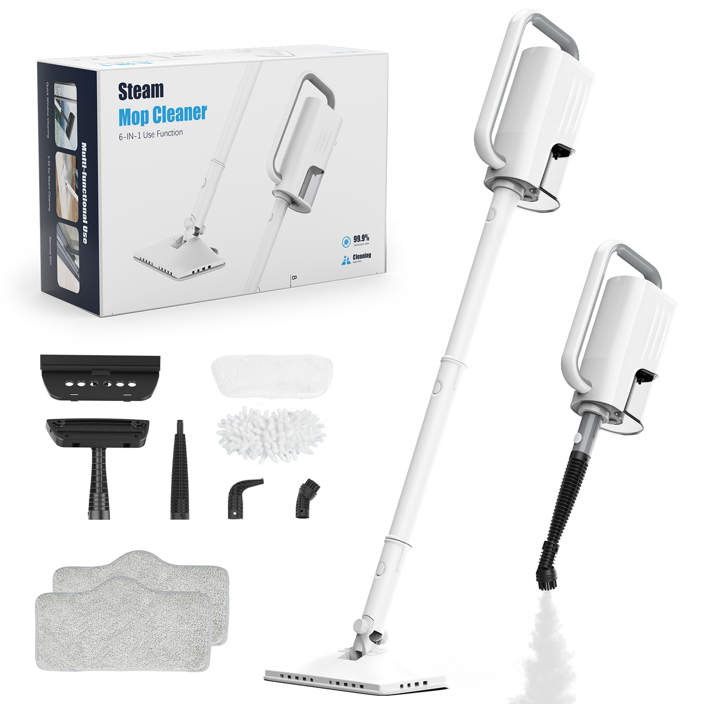 Haoyunduo Steam Mop, 6-in-1 Detachable Handheld Steam Mop Cleaner with 2 Microfiber Pads for Hard Floor, Carpet-01