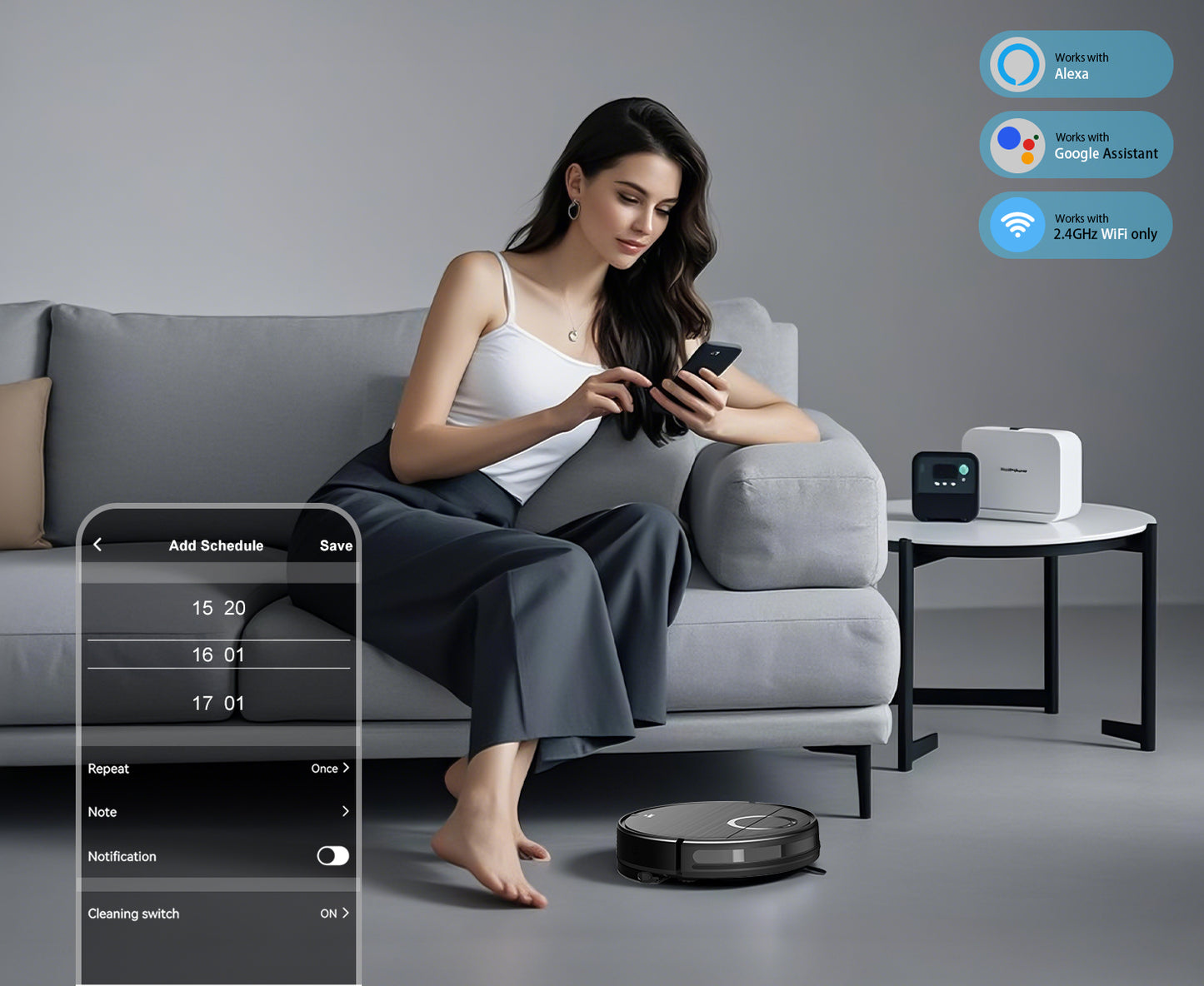 GOOVI Robot Vacuum and Mop Combo with Self-Charging, Slim, Ideal for Hard Floor, Pet Hair 02