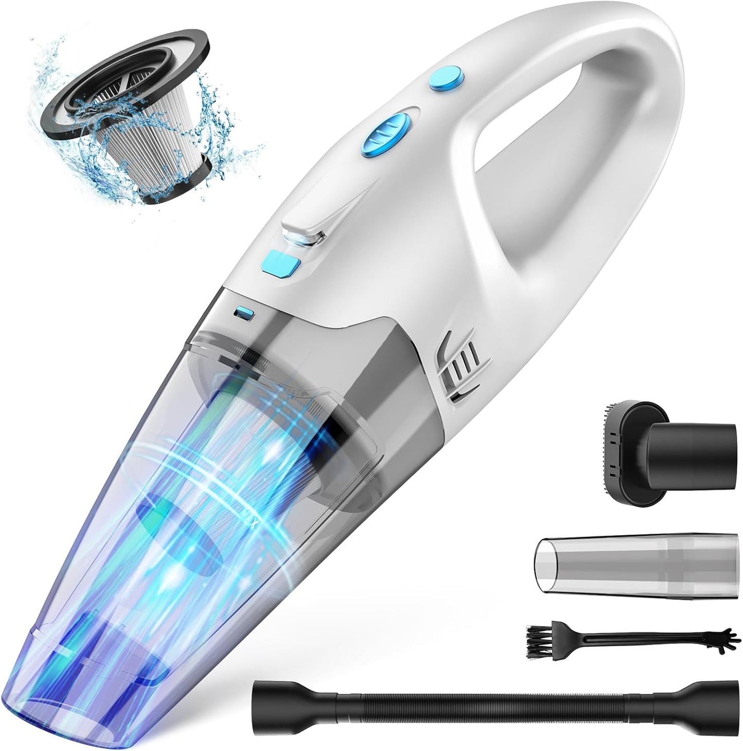 Teendow 6000Pa cordless handheld vacuum cleaner, hard floor vaccum cleaners for apartment, laminate and rug, Blue&White, TG