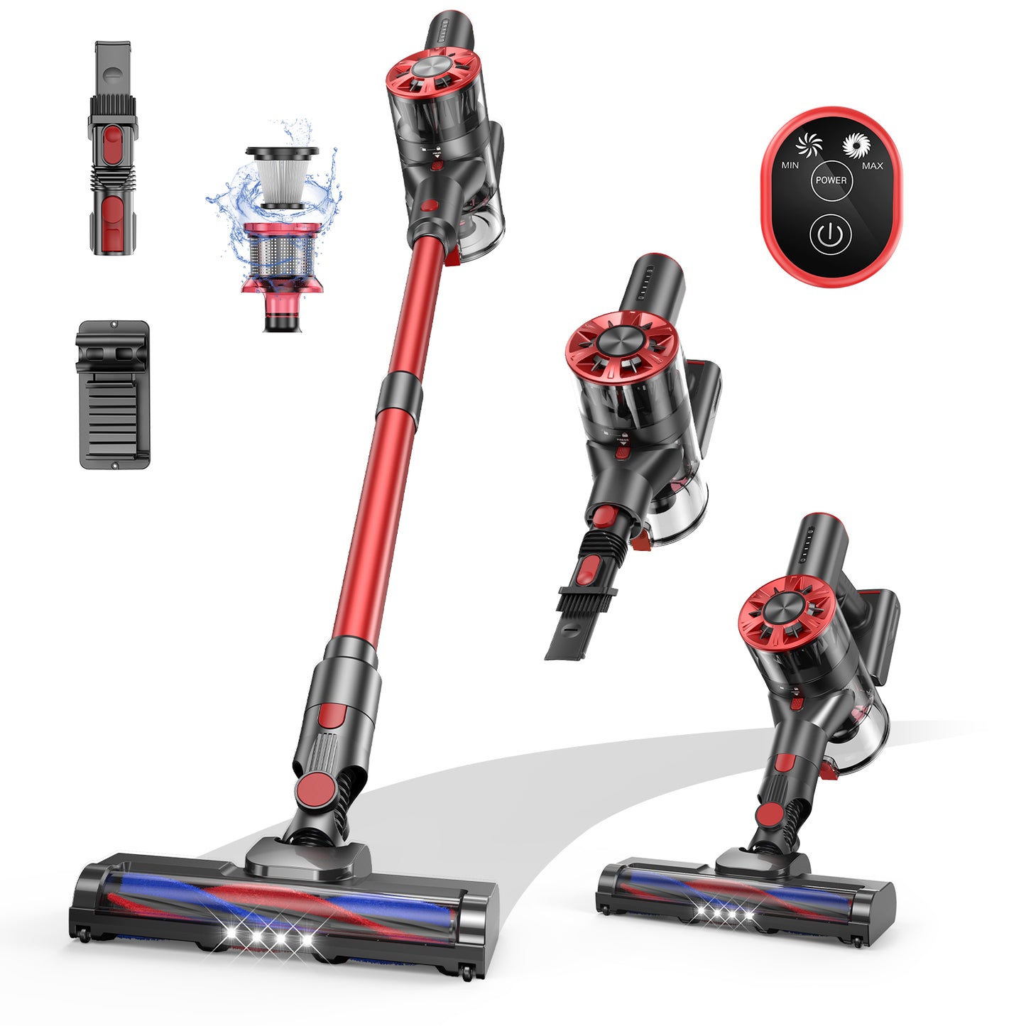MAMNV 150W Cordless Stick Vacuum for HardFloors, Carpet, Rug, and Pet Hair, Bagless Vacuum Cleaner, Red,TG