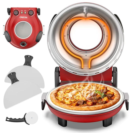 ONSON Pizza Maker with Ceramic Stone, Heats up to 800°F, 12 Inch Countertop Pizza Maker for Home, Red