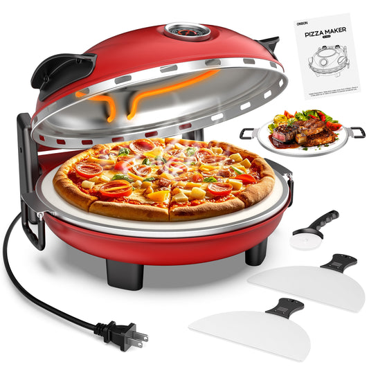 ONSON Pizza Maker with Ceramic Stone, Heats up to 800°F, 12 Inch Countertop Pizza Maker for Home, Red