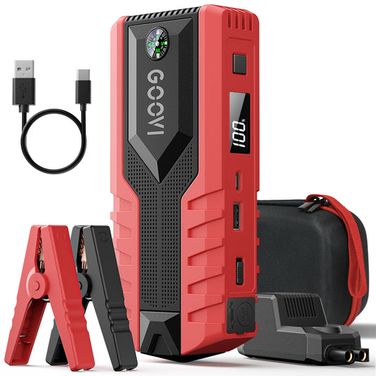 GOOVI Car Jump Starter 2000A Peak 12V Battery Jump Box Portable Battery Booster with LED Light USB Quick Charge