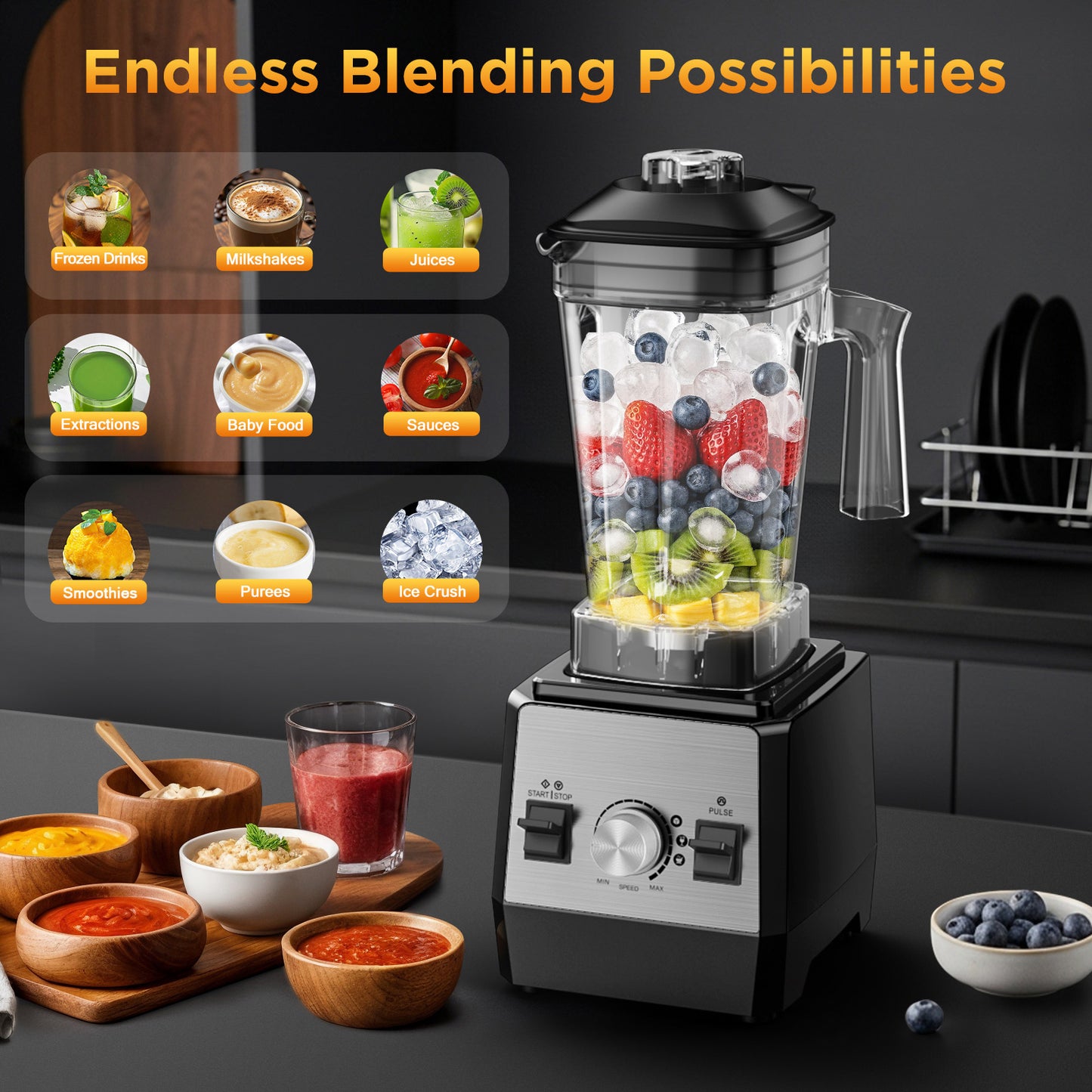 HAOYUNDUO Smoothie Blender, 1400W High-Speed Countertop Blender, 60 Oz BPA-Free Jar for Shakes, Smoothies, Frozen Drinks & Ice Crushing