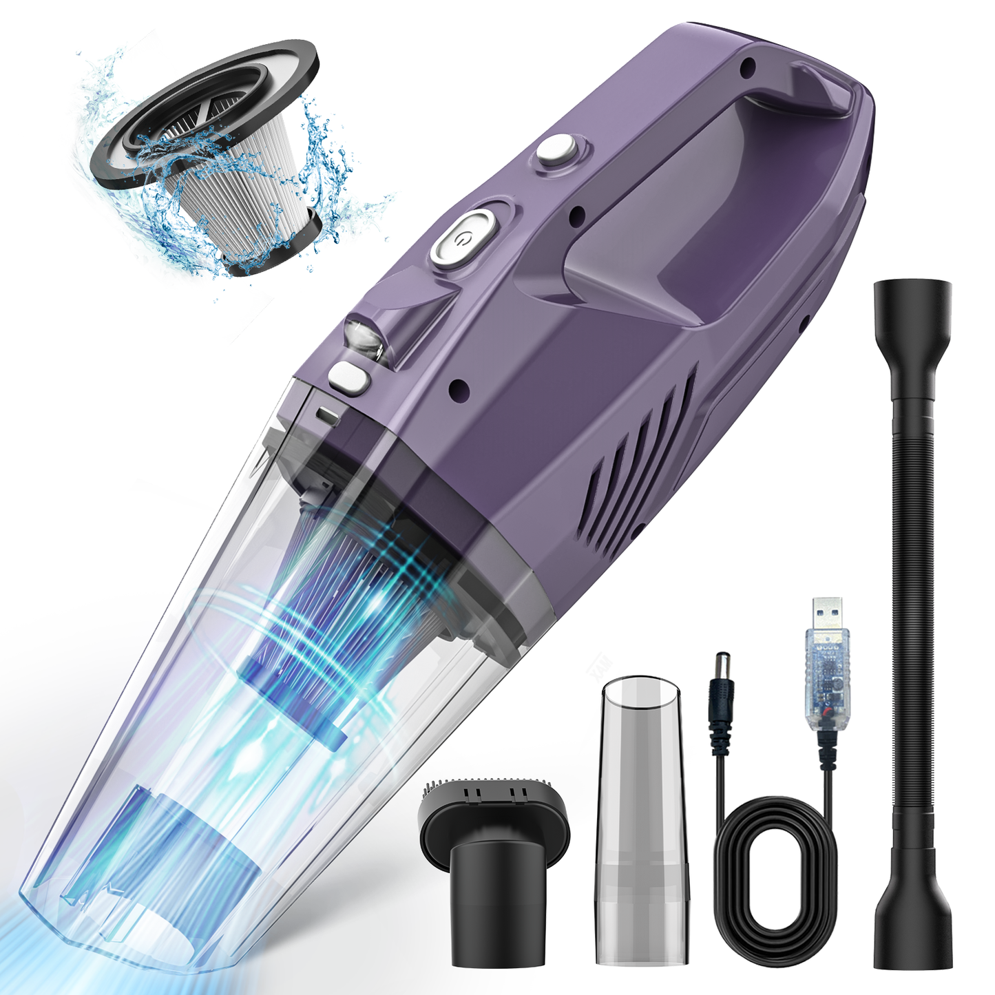 MAMNV Portable 6000Pa Cordless Handheld Vacuum, Vacuum Cleaner for Car Interior Cleaning,with Hose,Rechargeable, Purple,TG
