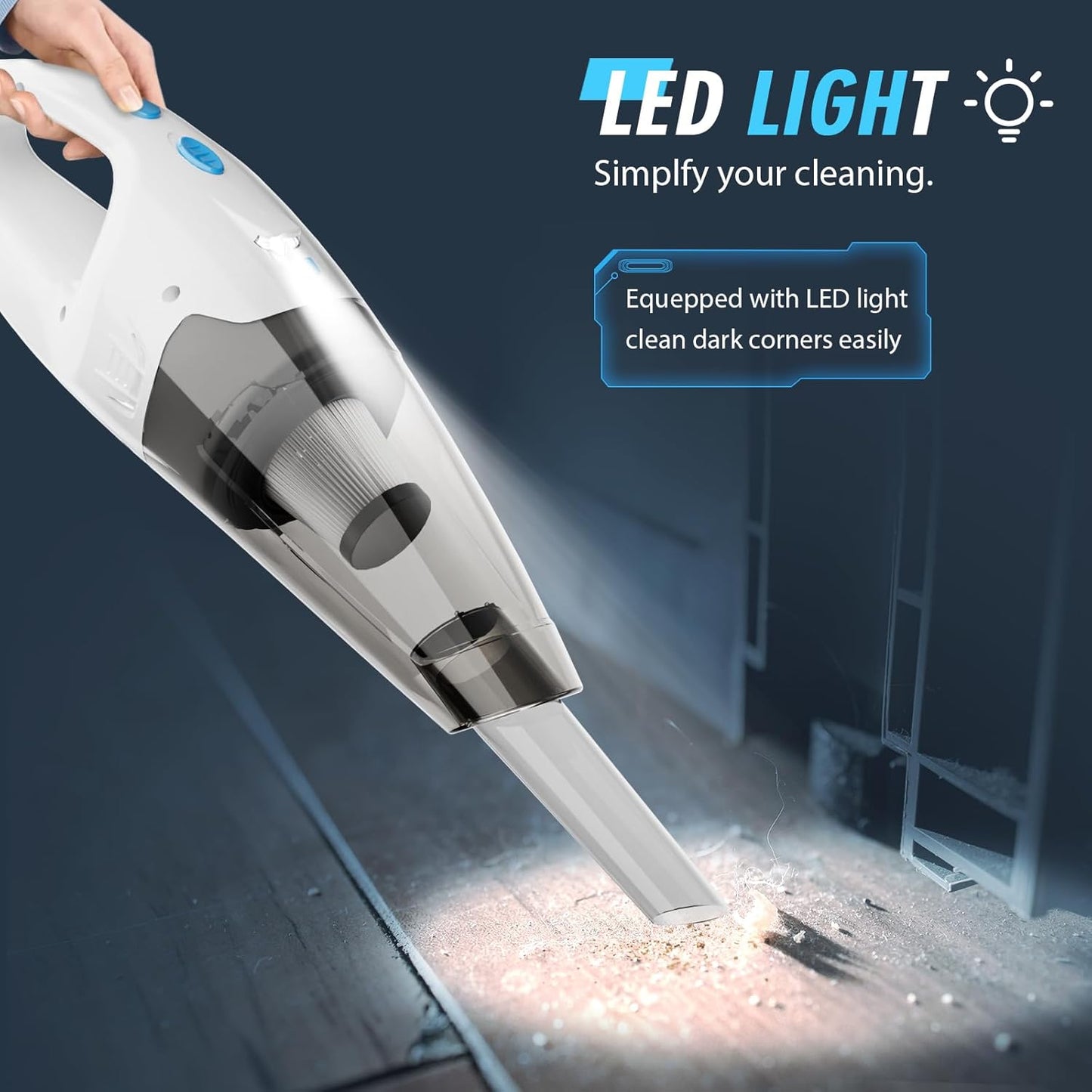 Teendow 6000Pa cordless handheld vacuum cleaner, hard floor vaccum cleaners for apartment, laminate and rug, Blue&White, TG