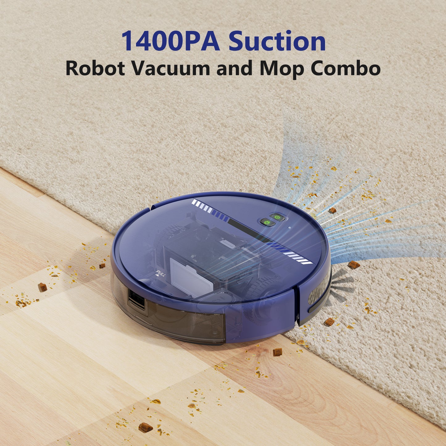 Teendow Robot Vacuum with Mop, Robotic Vacuum Cleaner with APP/Remote, Self-Charge, for Hardfloor, Carpet,Pet Hair, Blue,TG