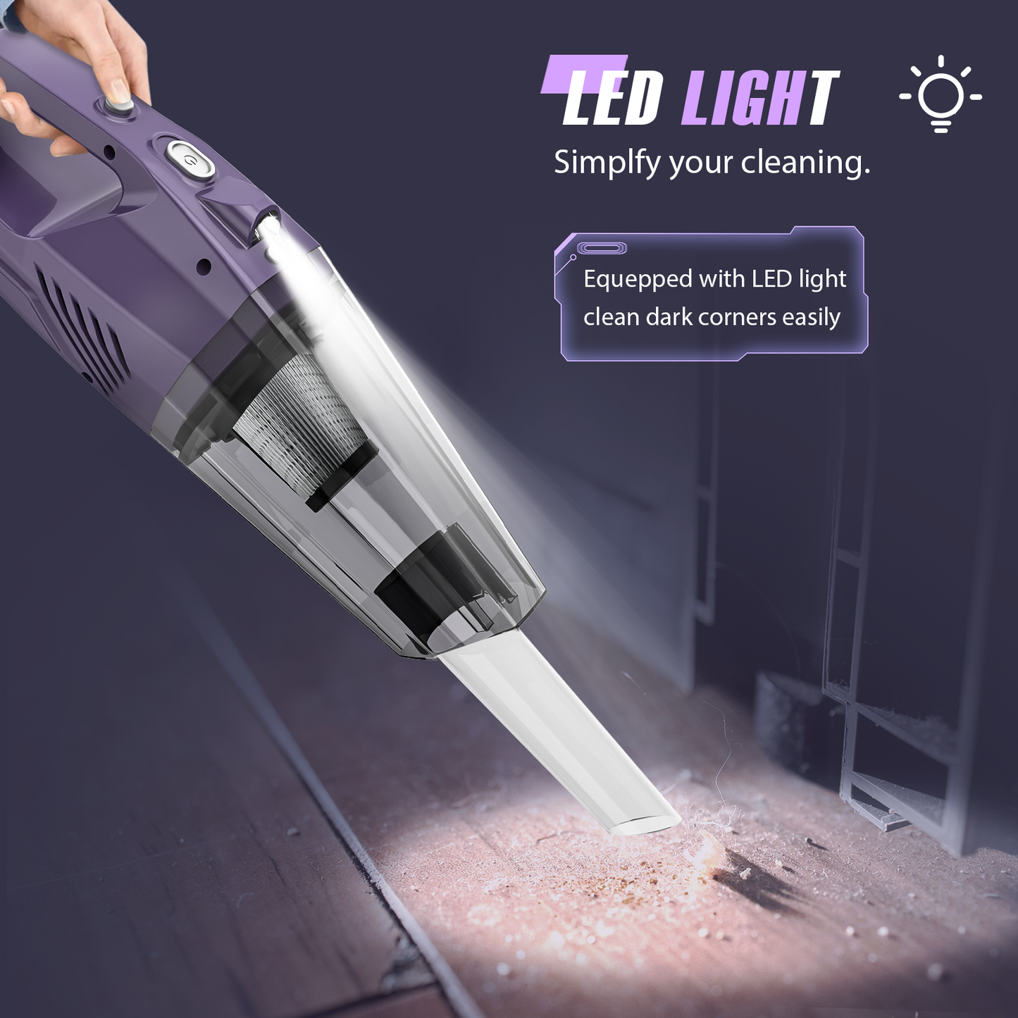 MAMNV Portable 6000Pa Cordless Handheld Vacuum, Vacuum Cleaner for Car Interior Cleaning,with Hose,Rechargeable, Purple,TG