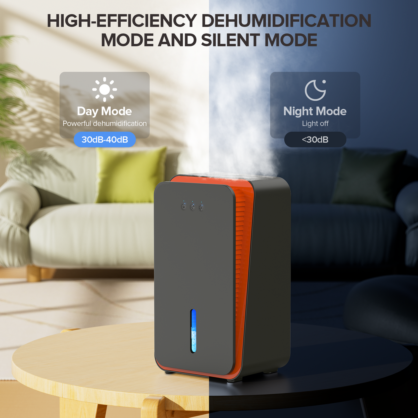 GOOVI Dehumidifier for Home 1000 sq. ft Auto Shut Off Small Dehumidifiers for Basement, Bathroom, Bedroom, with 7 Colors LED Light Built-in Aromatherapy Diffuser