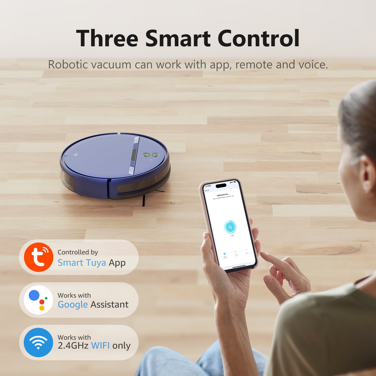 Teendow Robot Vacuum with Mop, Robotic Vacuum Cleaner with APP/Remote, Self-Charge, for Hardfloor, Carpet,Pet Hair, Blue,TG