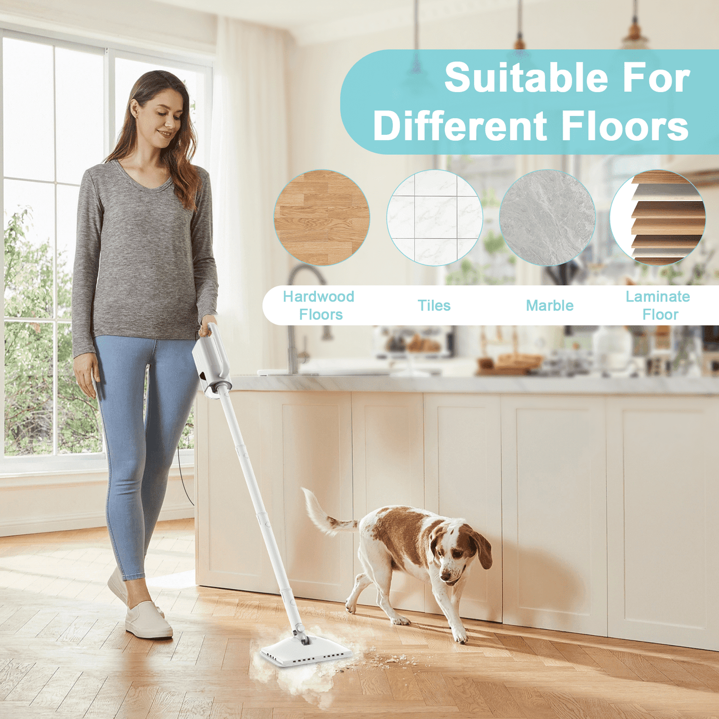 ONSON Steam Mop, 6-in-1 Detachable Handheld Steam Mop Cleaner with 2 Microfiber Pads for Hard Floor, Carpet
