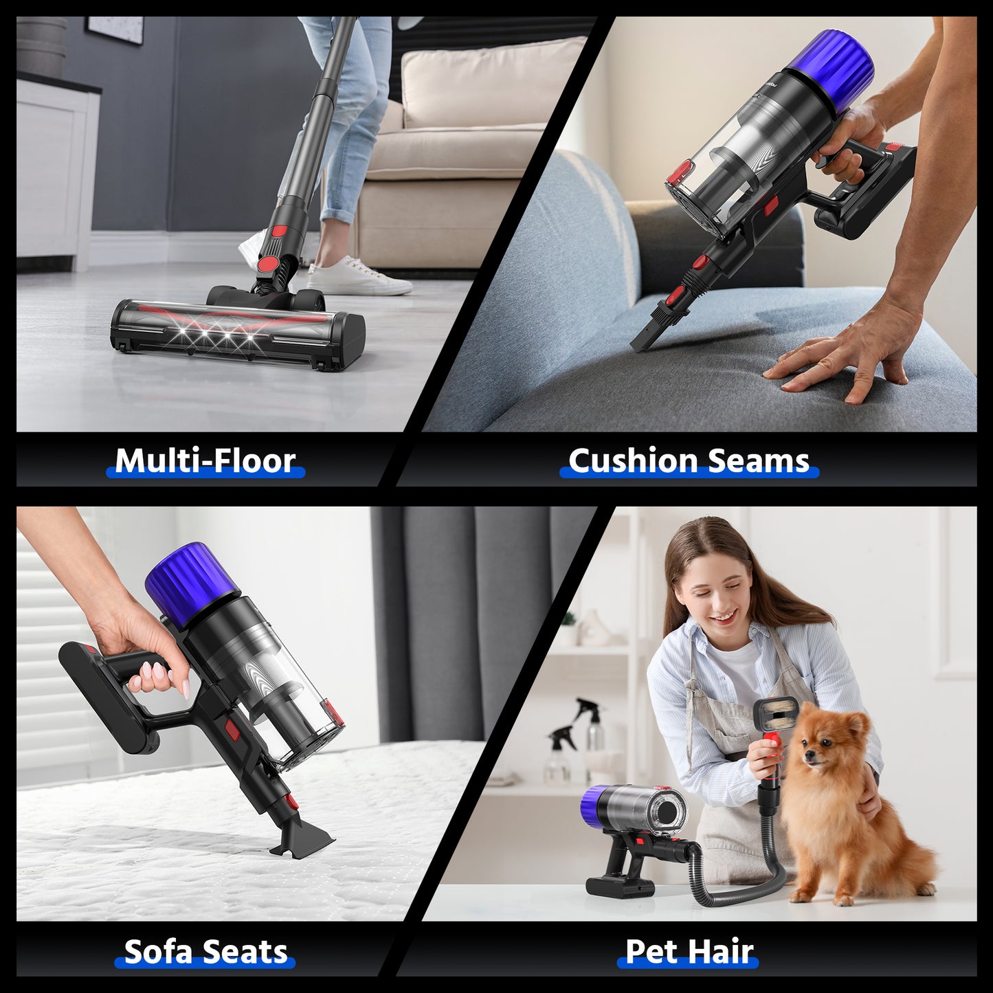 Teendow Lightweight 500W Stick Vacuum, Cordless Vacuum Cleaner for Pet Hair, Max 50 Mins, Rechargeable, Perfect for Carpet, Hard Floor, Dark Gray,TG