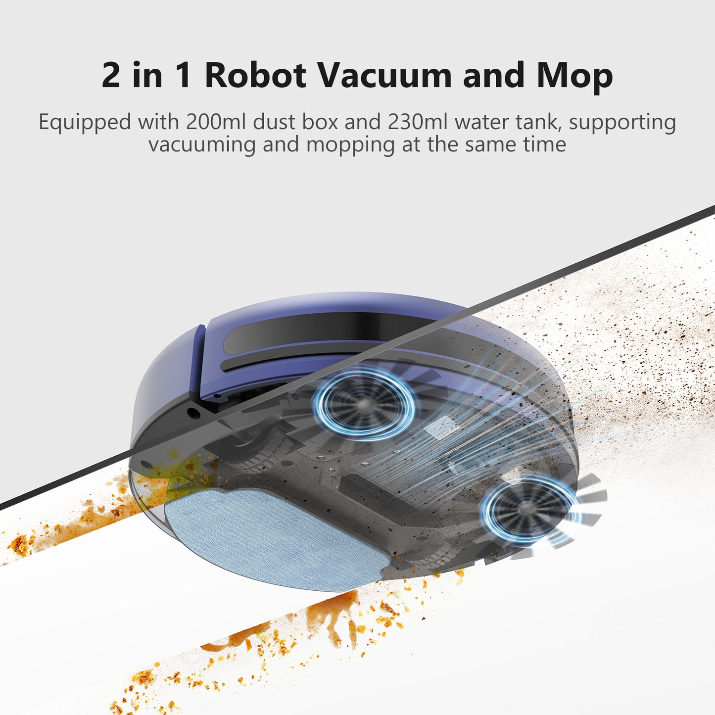Teendow Robot Vacuum with Mop, Robotic Vacuum Cleaner with APP/Remote, Self-Charge, for Hardfloor, Carpet,Pet Hair, Blue,TG