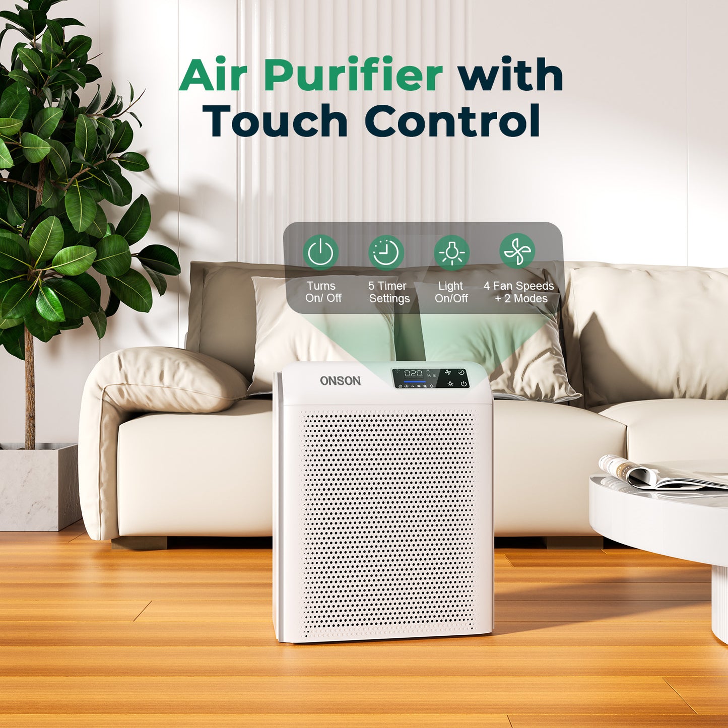 ONSON Air Purifier for Home, Large Rooms up to 3500 Sqft , Air Cleaner with Air Quality Monitor, Smart WiFi with APP Control for Pets, Odors, Dust, Pollen