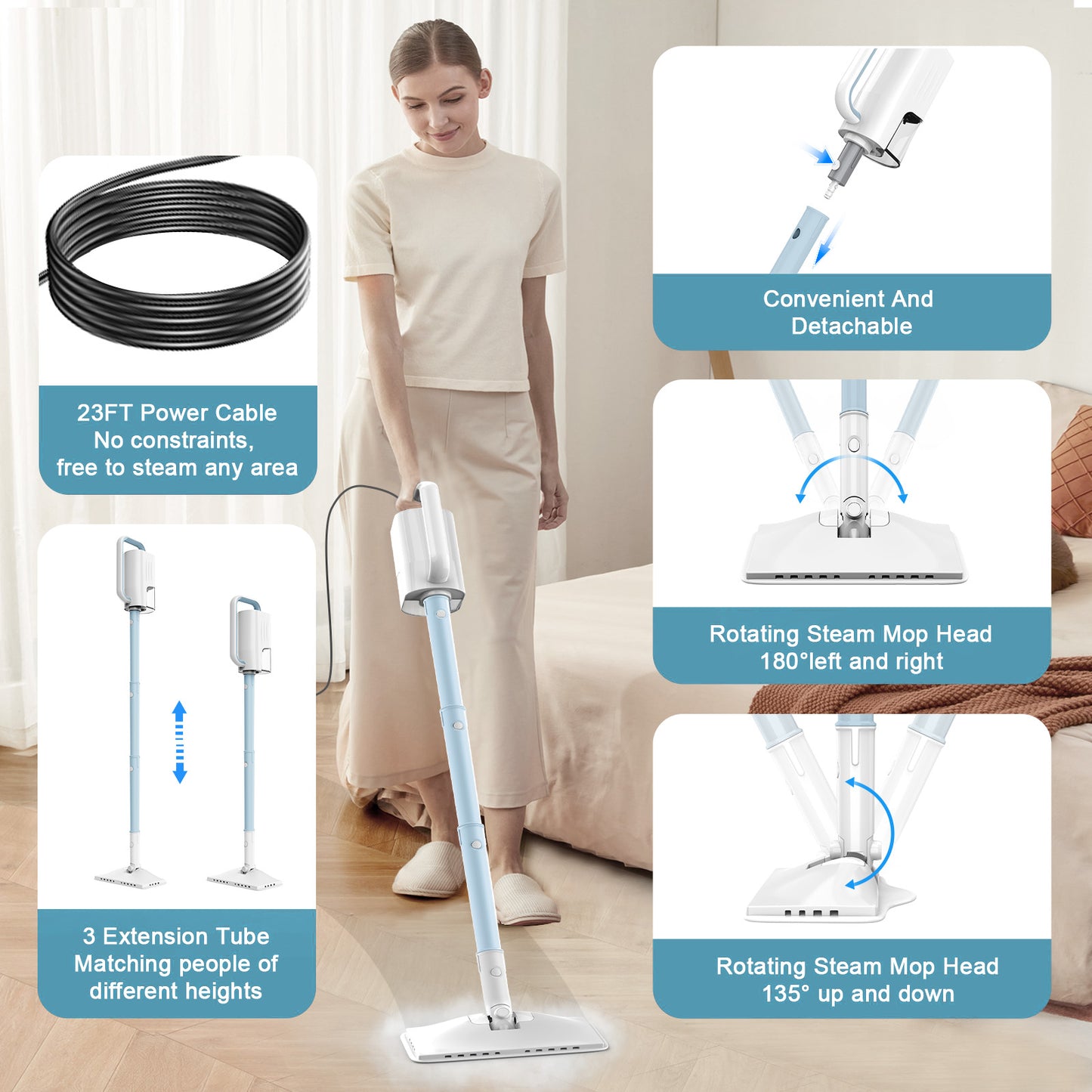 GOOVI Steam Mop, 7 in 1 Handheld Steam Mop Cleaner Detachable with 350ml Water Tank for Hard Floor, Carpet, Tiles Cleaning