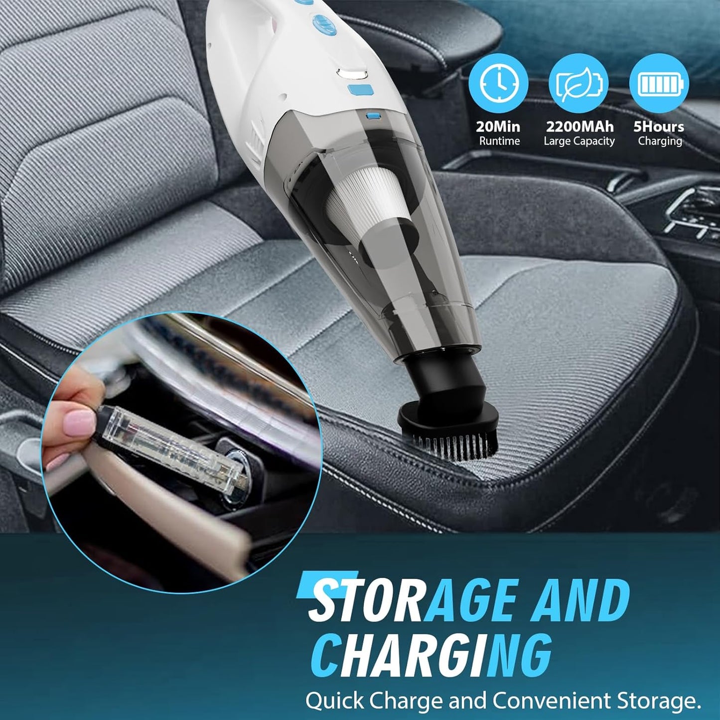 Teendow 6000Pa cordless handheld vacuum cleaner, hard floor vaccum cleaners for apartment, laminate and rug, Blue&White, TG