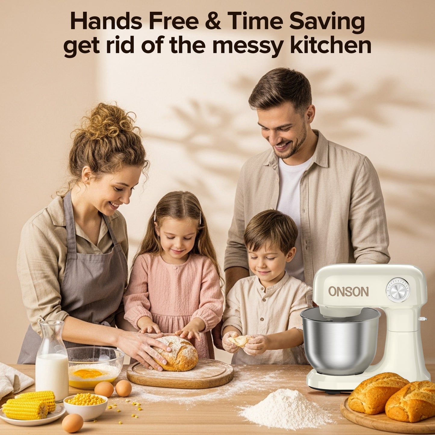 ONSON 5 QT Stand Mixer, 350W, 12-Speed Dough Mixer with Stainless Steel Bowl & Accessories for Baking & Cooking