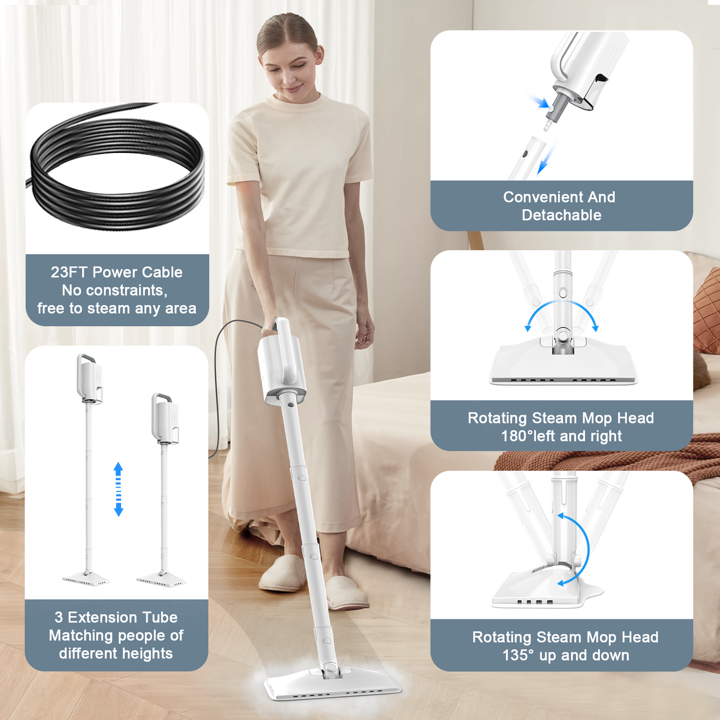 Haoyunduo Steam Mop, 6-in-1 Detachable Handheld Steam Mop Cleaner with 2 Microfiber Pads for Hard Floor, Carpet-01