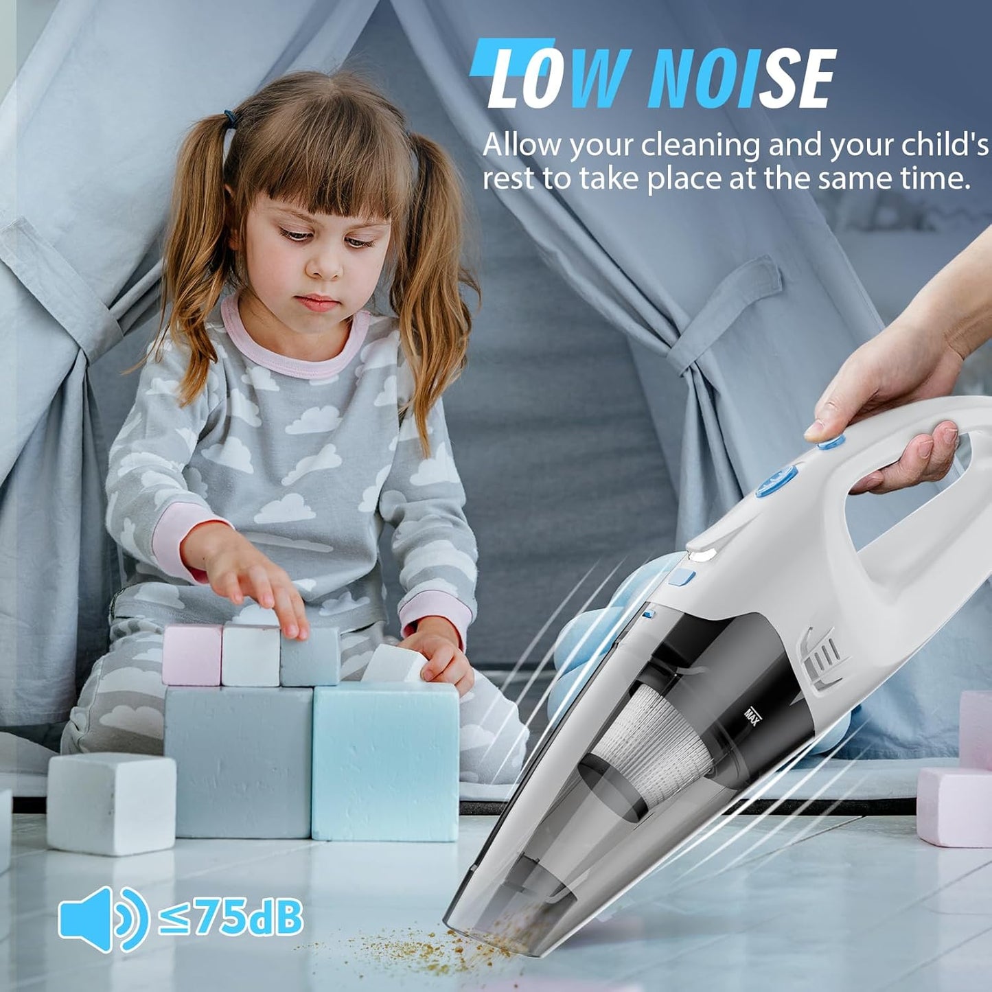 Teendow 6000Pa cordless handheld vacuum cleaner, hard floor vaccum cleaners for apartment, laminate and rug, Blue&White, TG