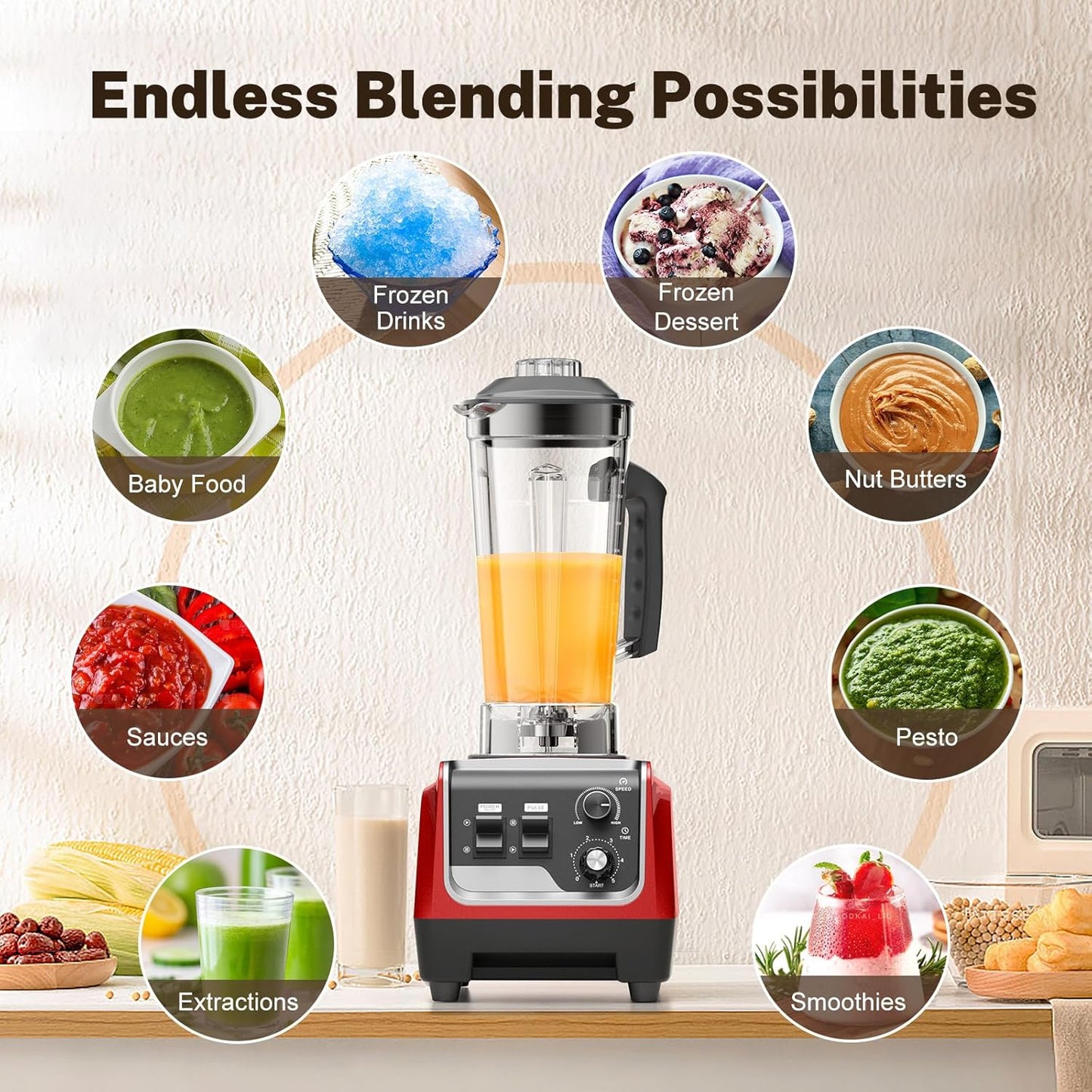 ONSON 70 Oz Countertop Blenders for Kitchen, 1800W High Power Home and Commercial Countertop Blender, Countertop Blender for Smoothies