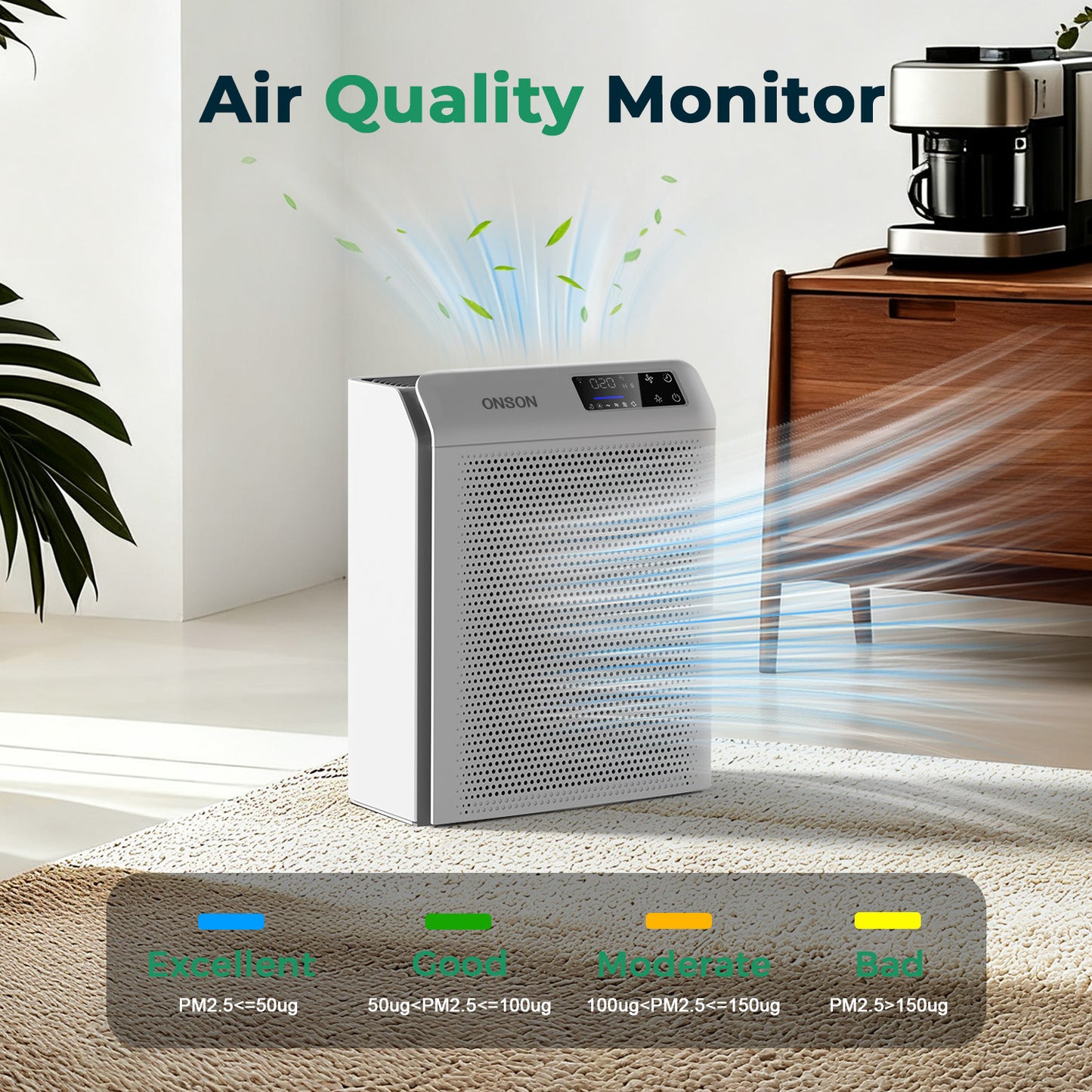 ONSON Air Purifier for Home, Large Rooms up to 3500 Sqft , Air Cleaner with Air Quality Monitor, Smart WiFi with APP Control for Pets, Odors, Dust, Pollen
