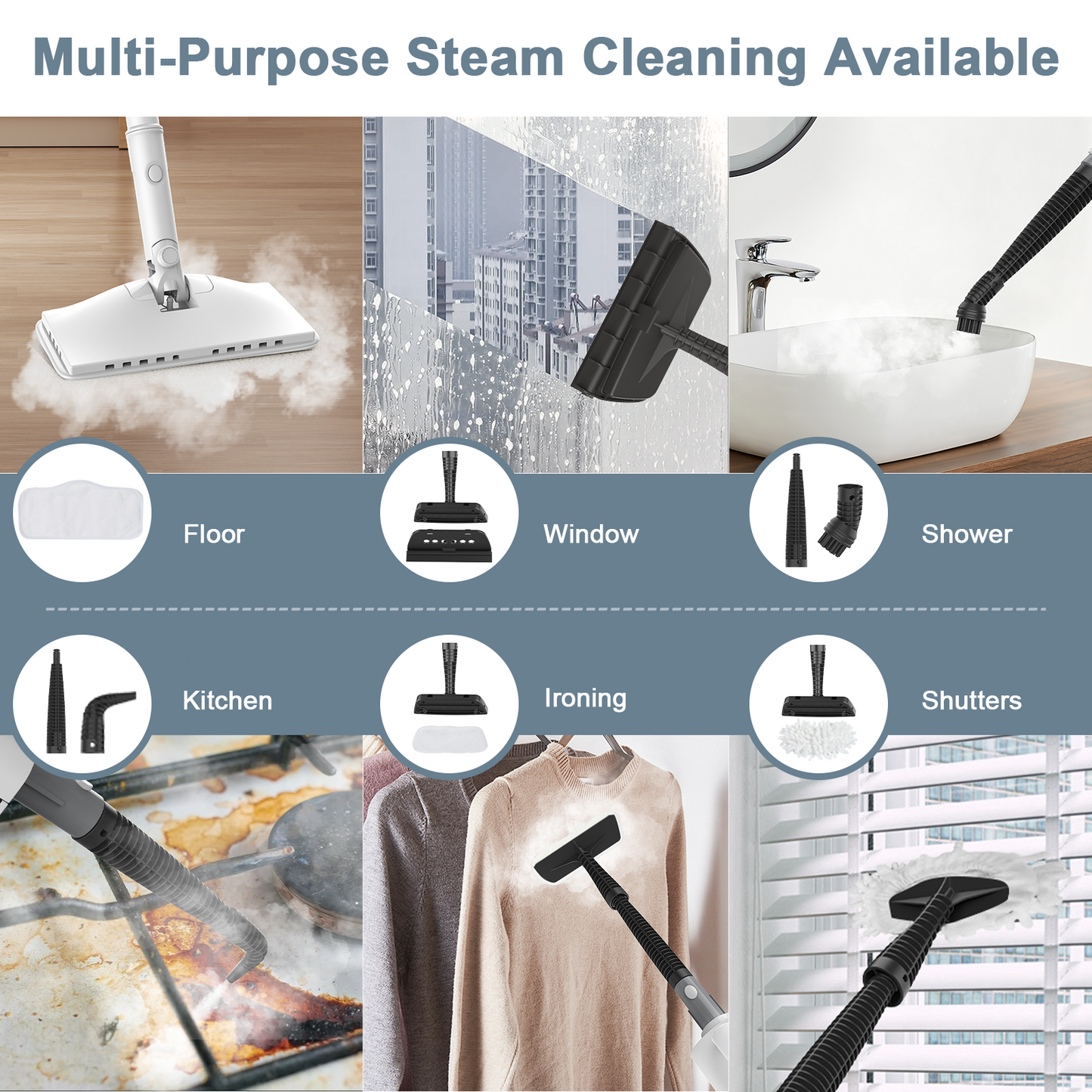 Haoyunduo Steam Mop, 6-in-1 Detachable Handheld Steam Mop Cleaner with 2 Microfiber Pads for Hard Floor, Carpet-01