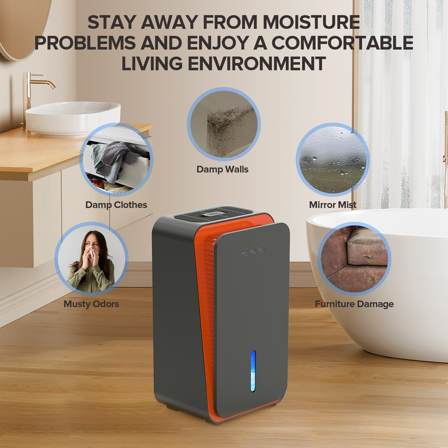 GOOVI Dehumidifier for Home 1000 sq. ft Auto Shut Off Small Dehumidifiers for Basement, Bathroom, Bedroom, with 7 Colors LED Light Built-in Aromatherapy Diffuser