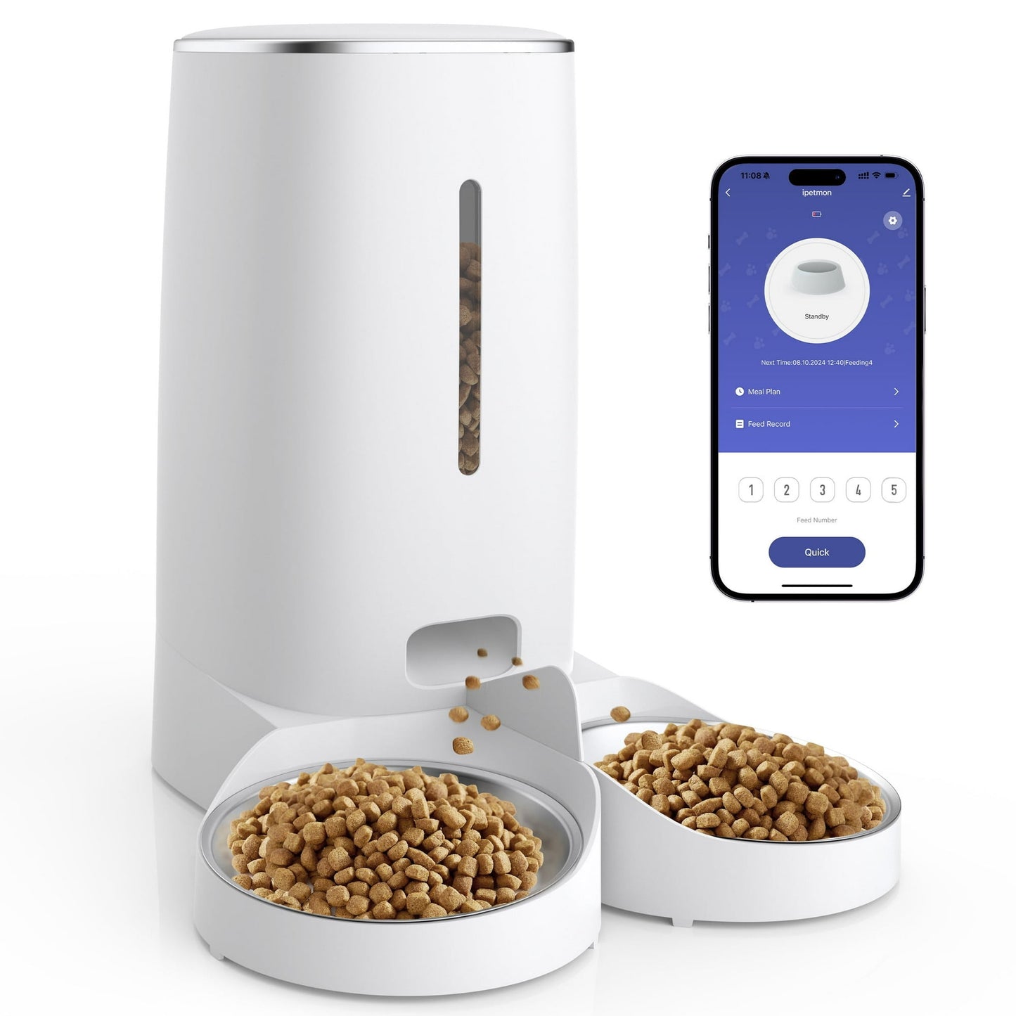 GOOVI Automatic Cat Feeders, Timed Dog Feeder 4L Programmable Control 1-10 Meals Pet Dry Food Dispenser with Desiccant Bag for Cats and Small Medium Dogs, Dual Power Supply