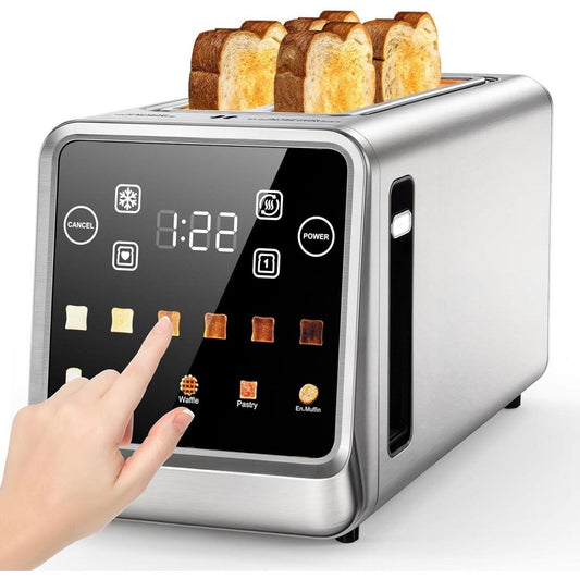 ONSON 1400W 4-Slice Smart Toaster with Digital Touchscreen, Extra-Wide Slots, Stainless Steel,Fast Heating,5 Bread Settings & 6 Shade Options