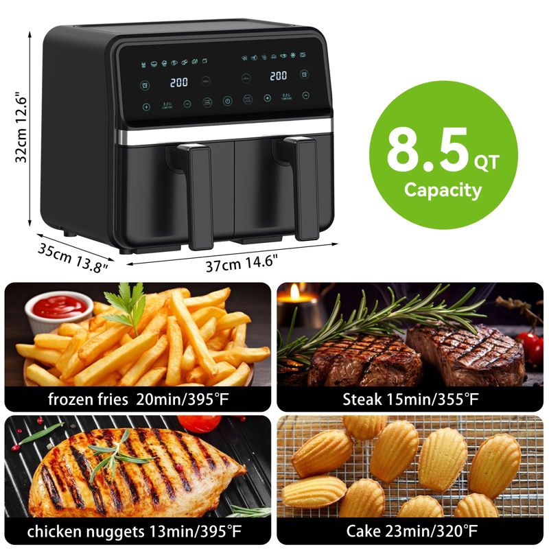ONSON Dual Basket Air Fryer, 8.5-Quart Large Capacity Air Fryer with Smart Touchscreen, Independent Controls, Easy-Clean,Automatic Shut-Off