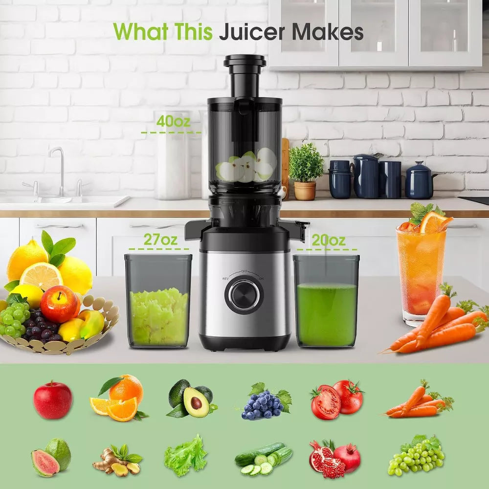 ONSON Juicer Machines, Cold Press Juicer for Whole Fruit and Vegetable, Masticating Juicers, High Juice Yield, Juice Extractor Machine